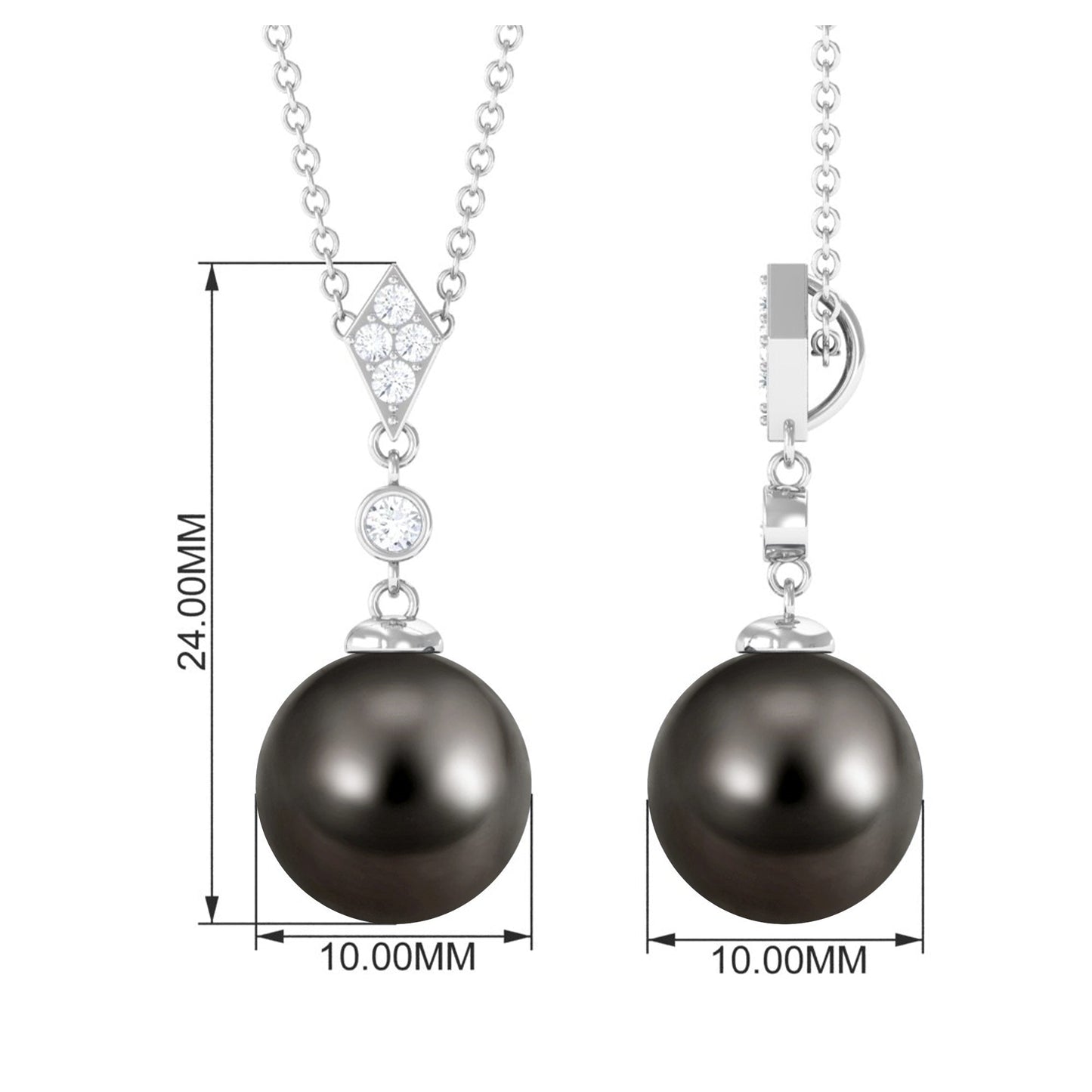 8 Carat Natural Tahitian Black Pearl Dangle Pendant with Diamond