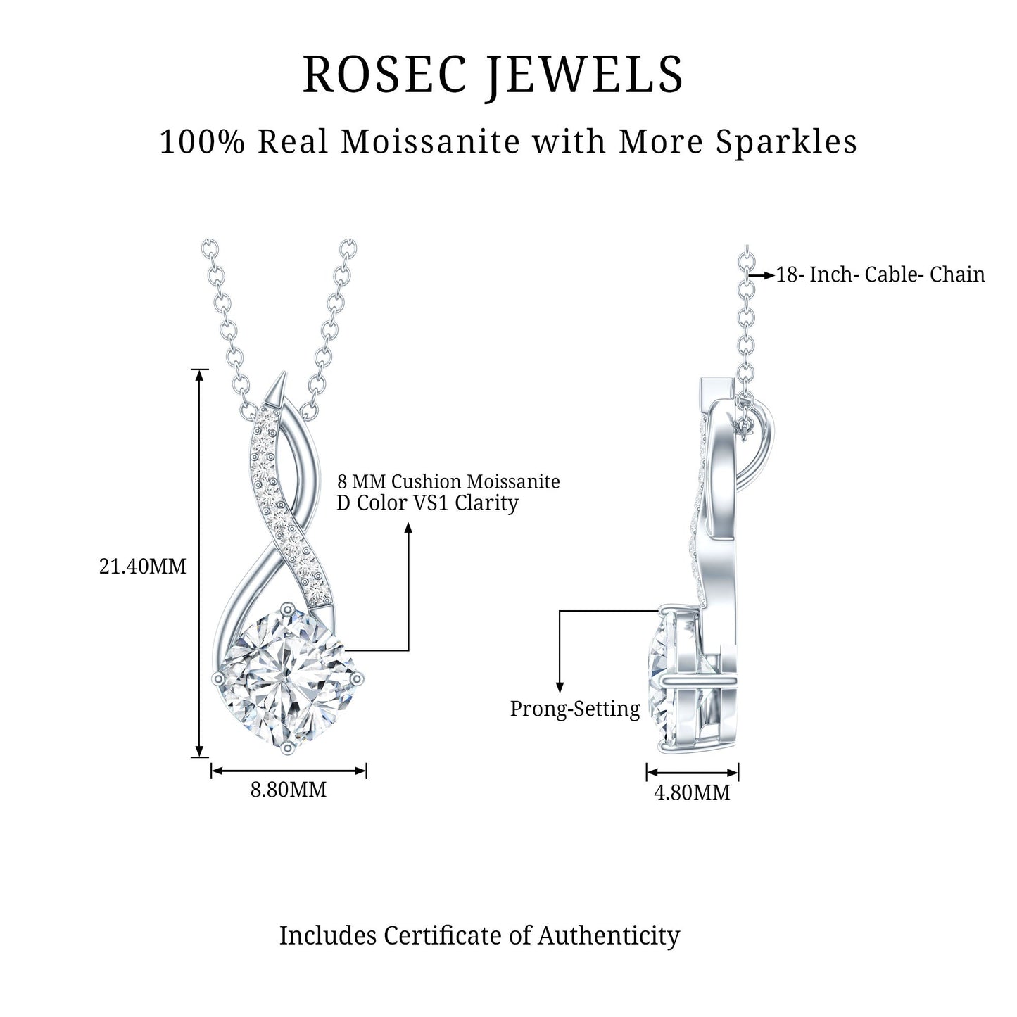 Cushion Cut Moissanite Infinity Promise Necklace With Chain