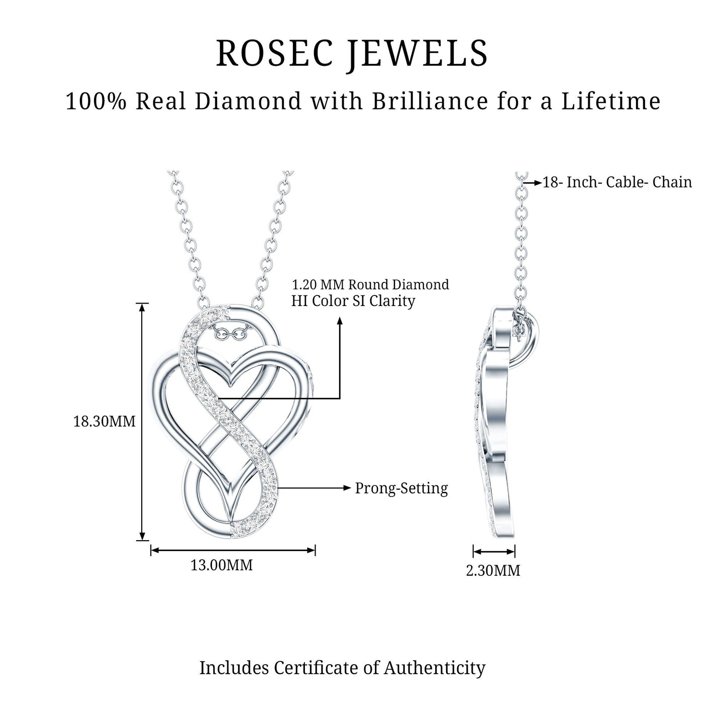 Brilliant Cut Diamond Infinity Heart Necklace for Women