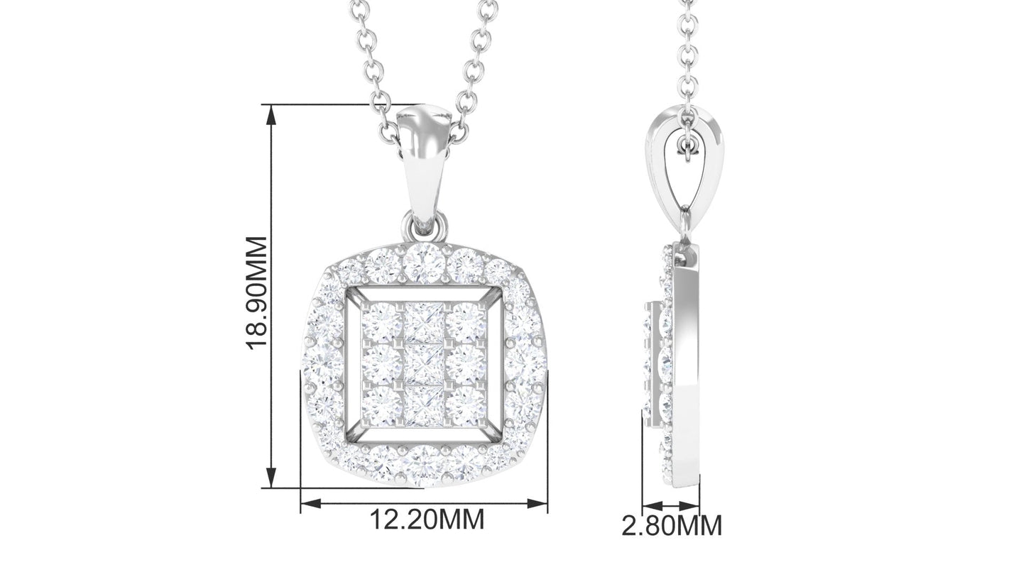 Round and Princess Cut Moissanite Pendant in Illusion Setting