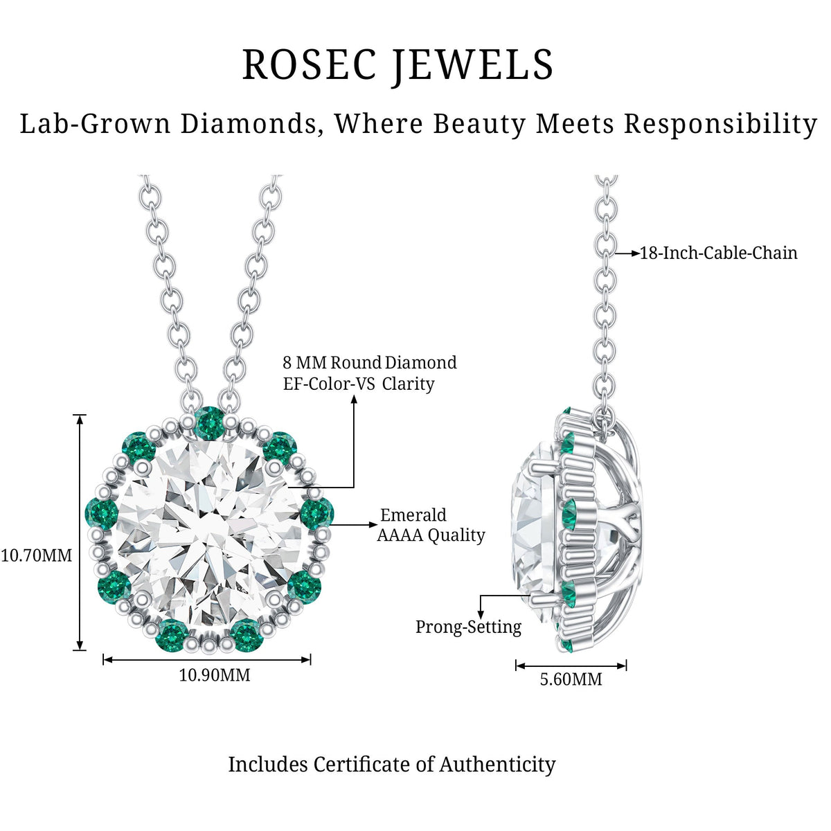 Certified Lab Grown 2 Carat Round Diamond Halo Necklace