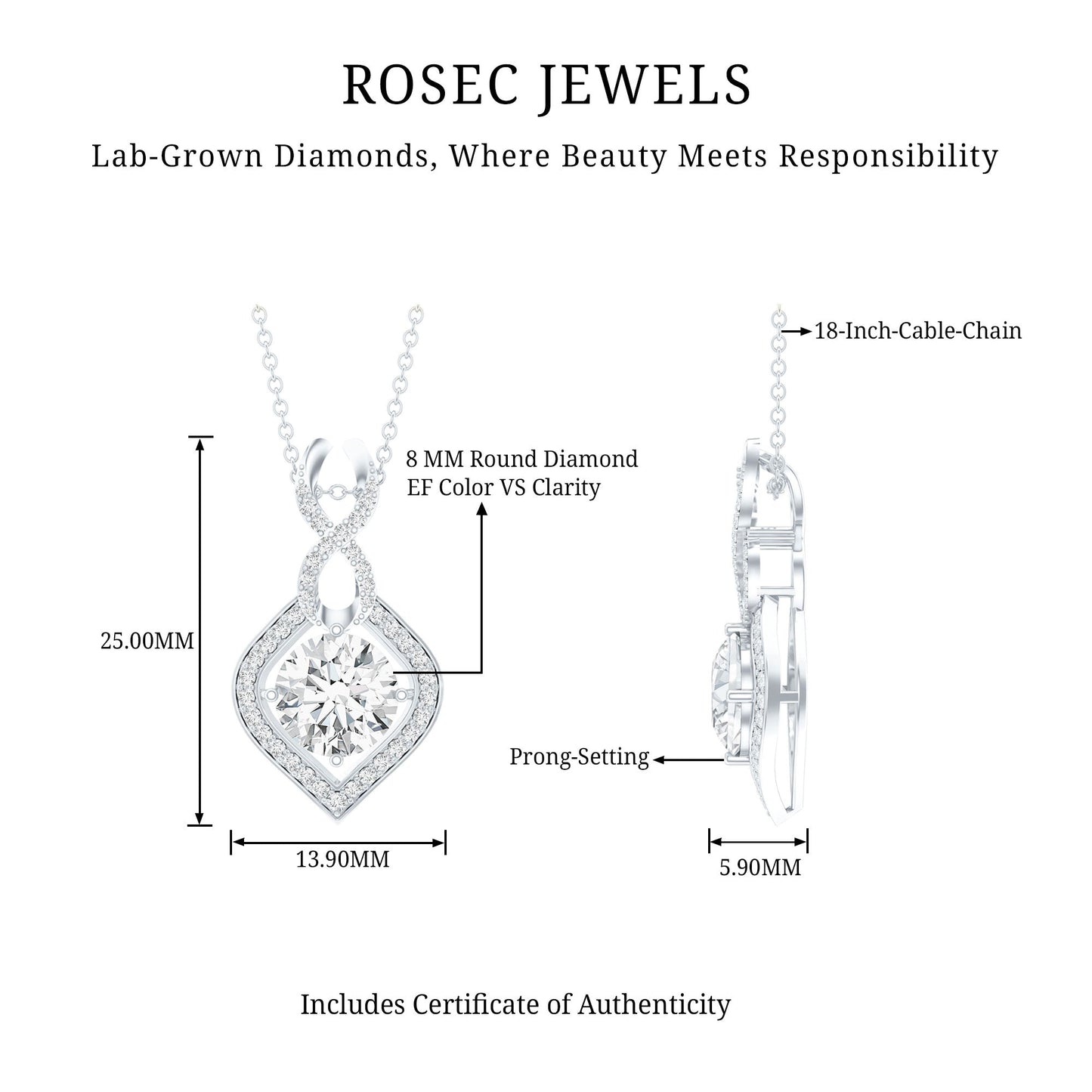 2 Carat Round Lab Grown Diamond Infinity Loop Necklace