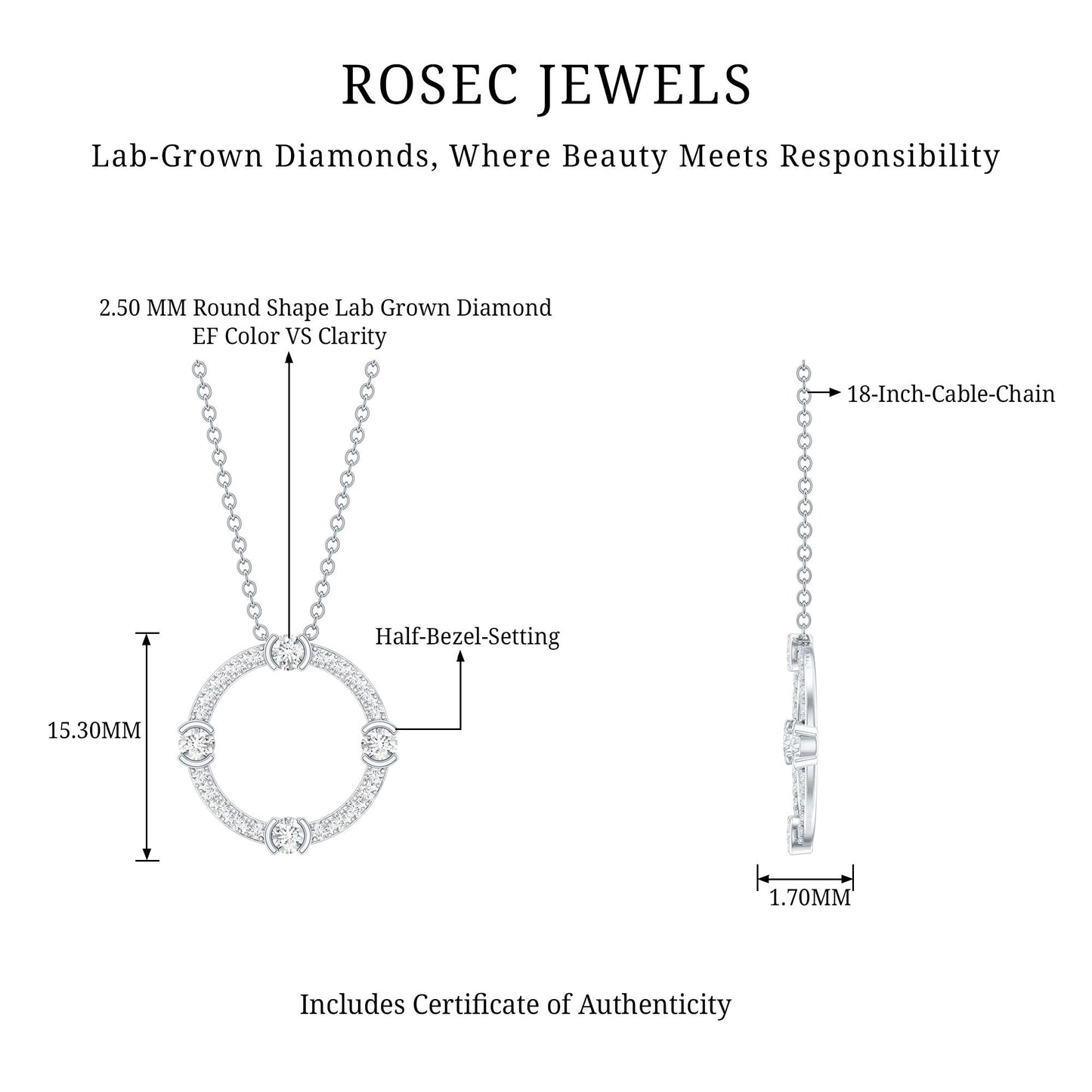 Certified Lab Grown Diamond Half Bezel Set Open Circle Necklace