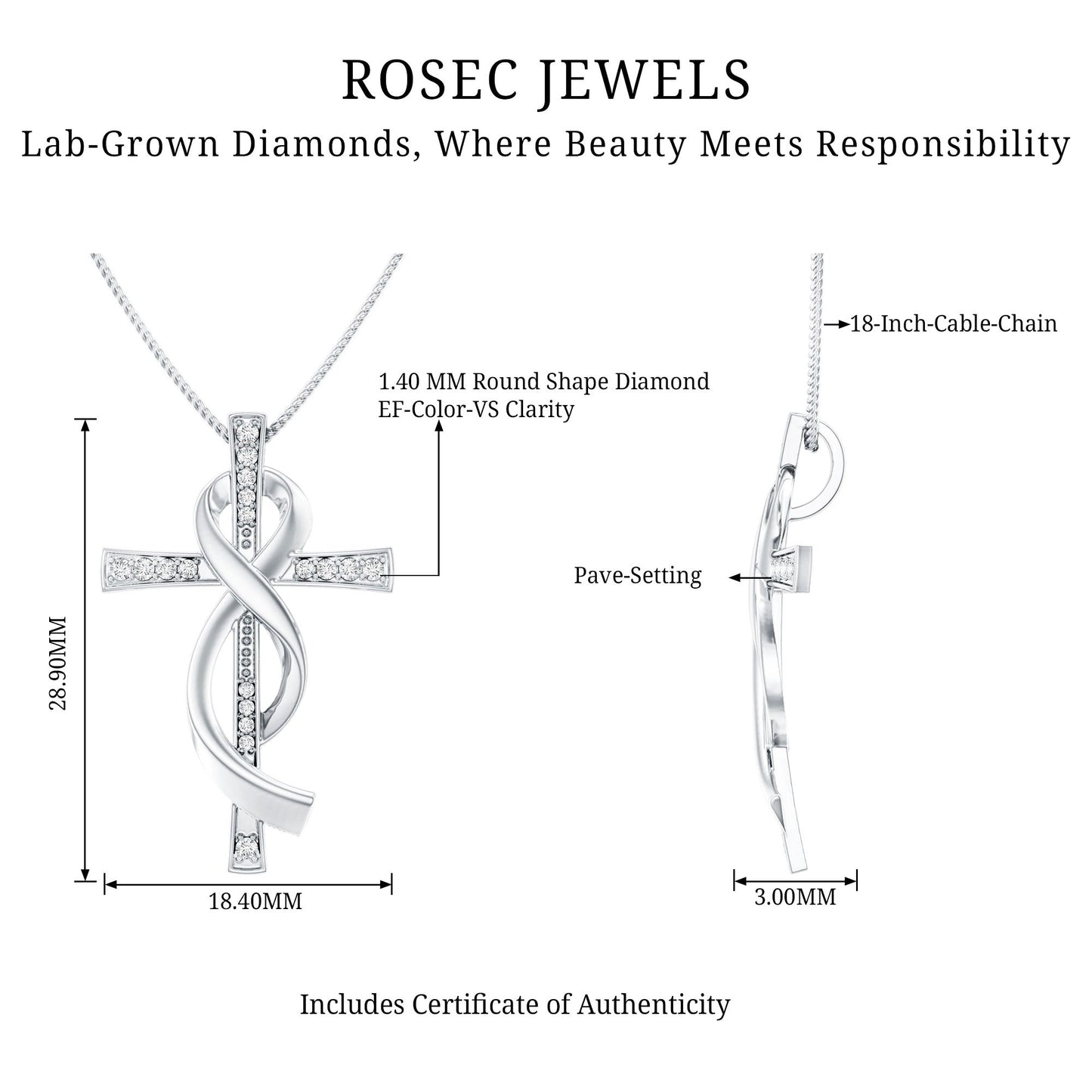 Certified Lab Grown Diamond Accent Cross Infinity Necklace