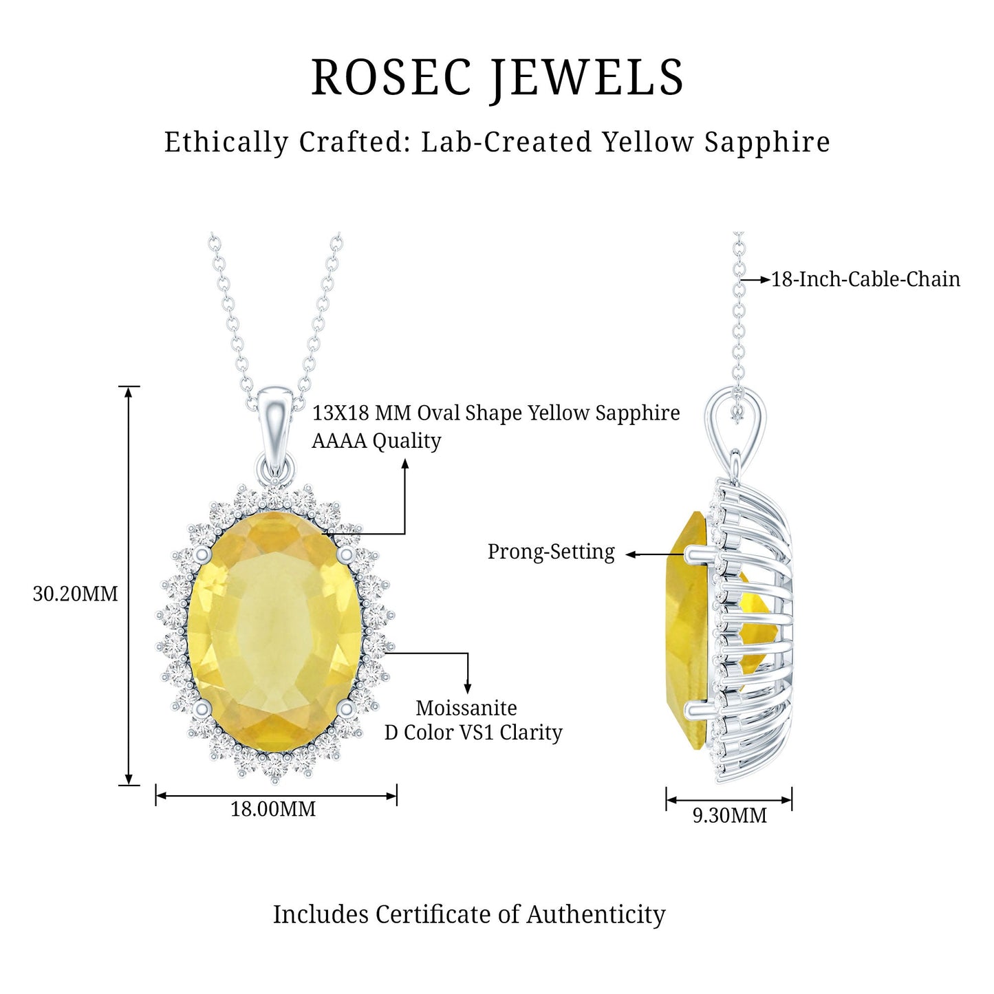 Certified 14 Carat Lab Grown Yellow Sapphire Cocktail Necklace With Silver Chain