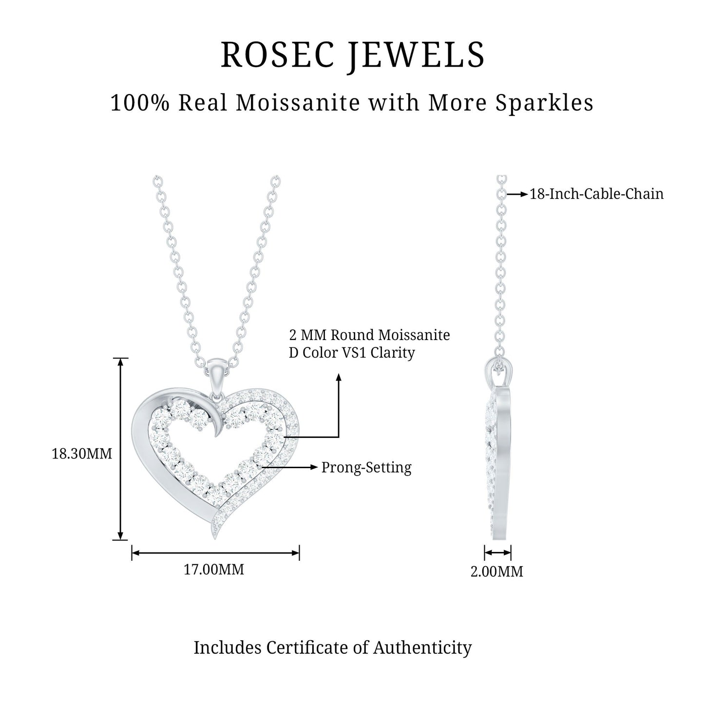 Certified Moissanite Open Heart Pendant