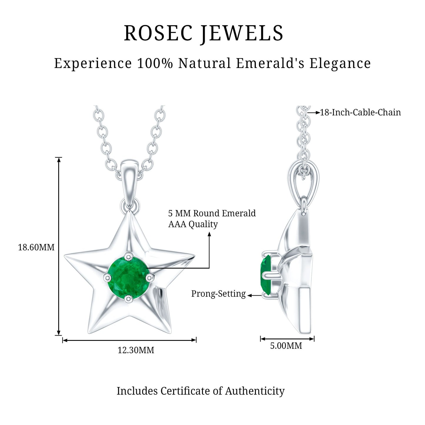 Natural Half Carat Emerald Star Pendant Necklace for Women