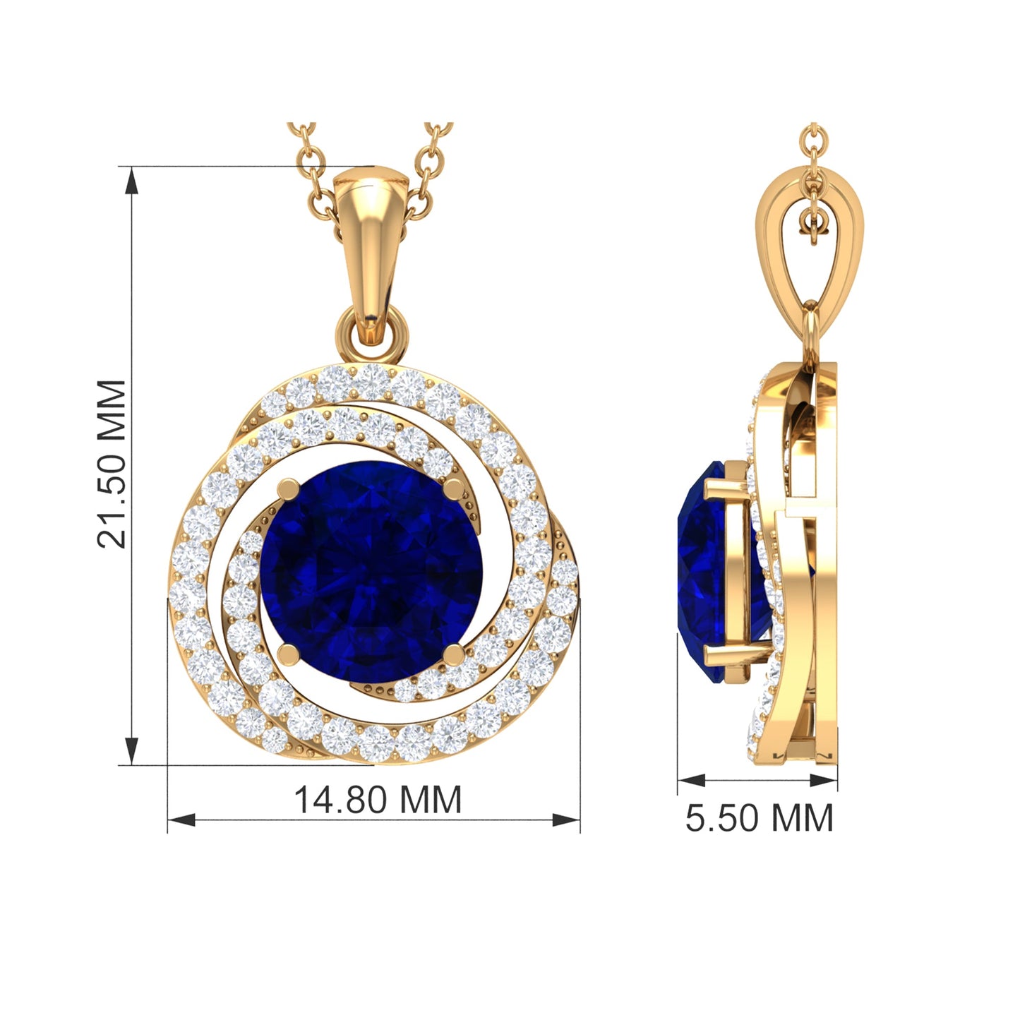 Lab Grown Blue Sapphire Pendant With Moissanite Swirl