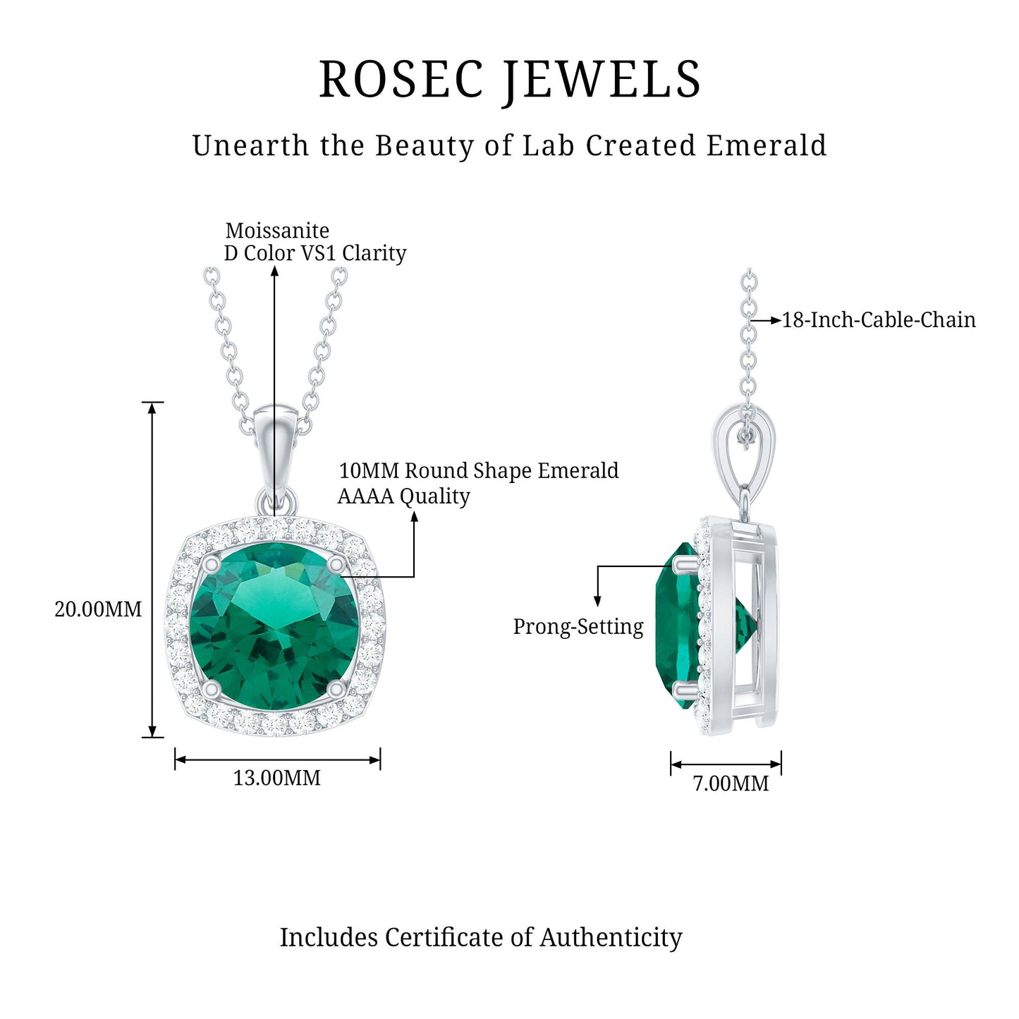 3.5 Carat Round Cut Lab Created Emerald and Diamond Bridal Necklace