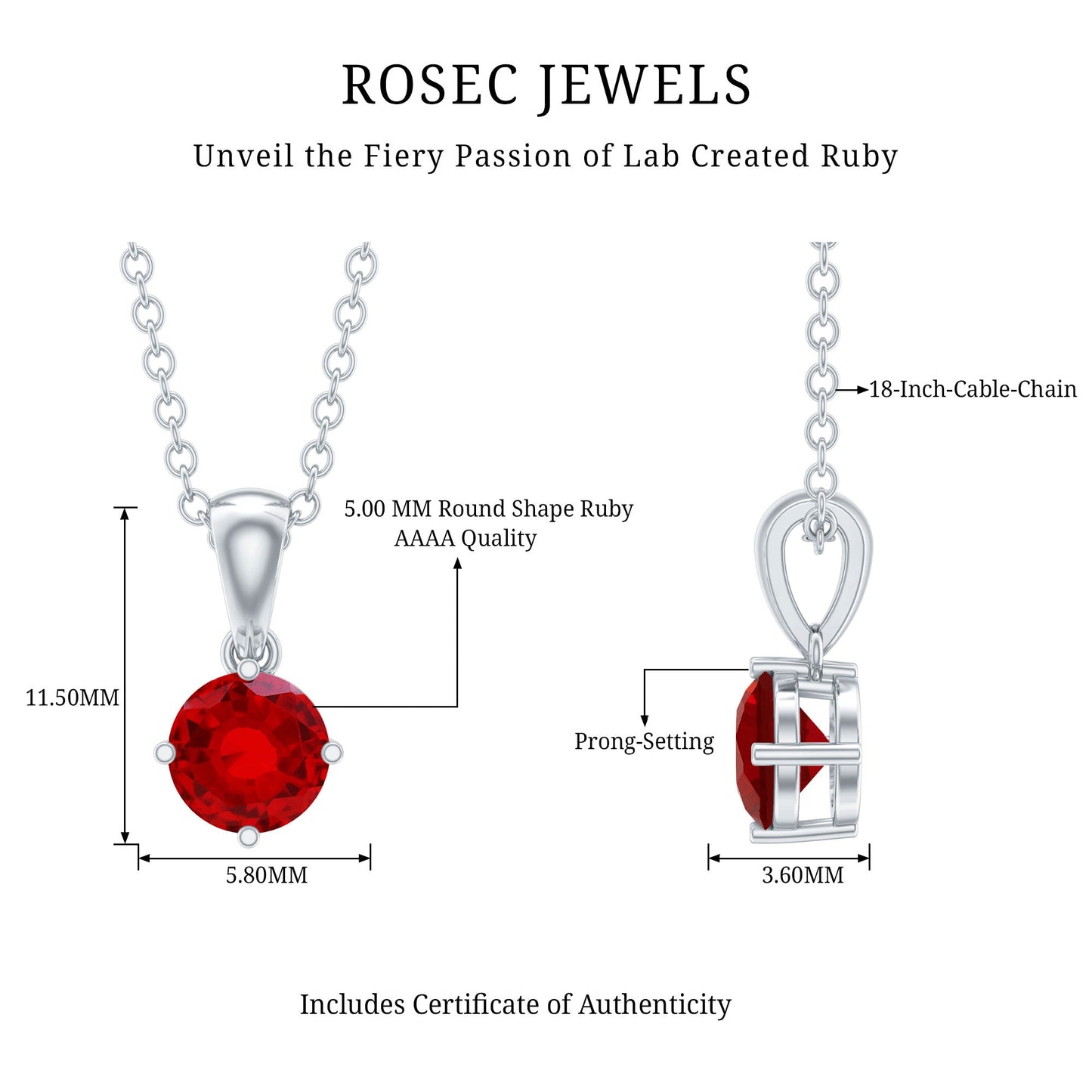 Womens Lab Grown Ruby Solitaire Necklace with Chain