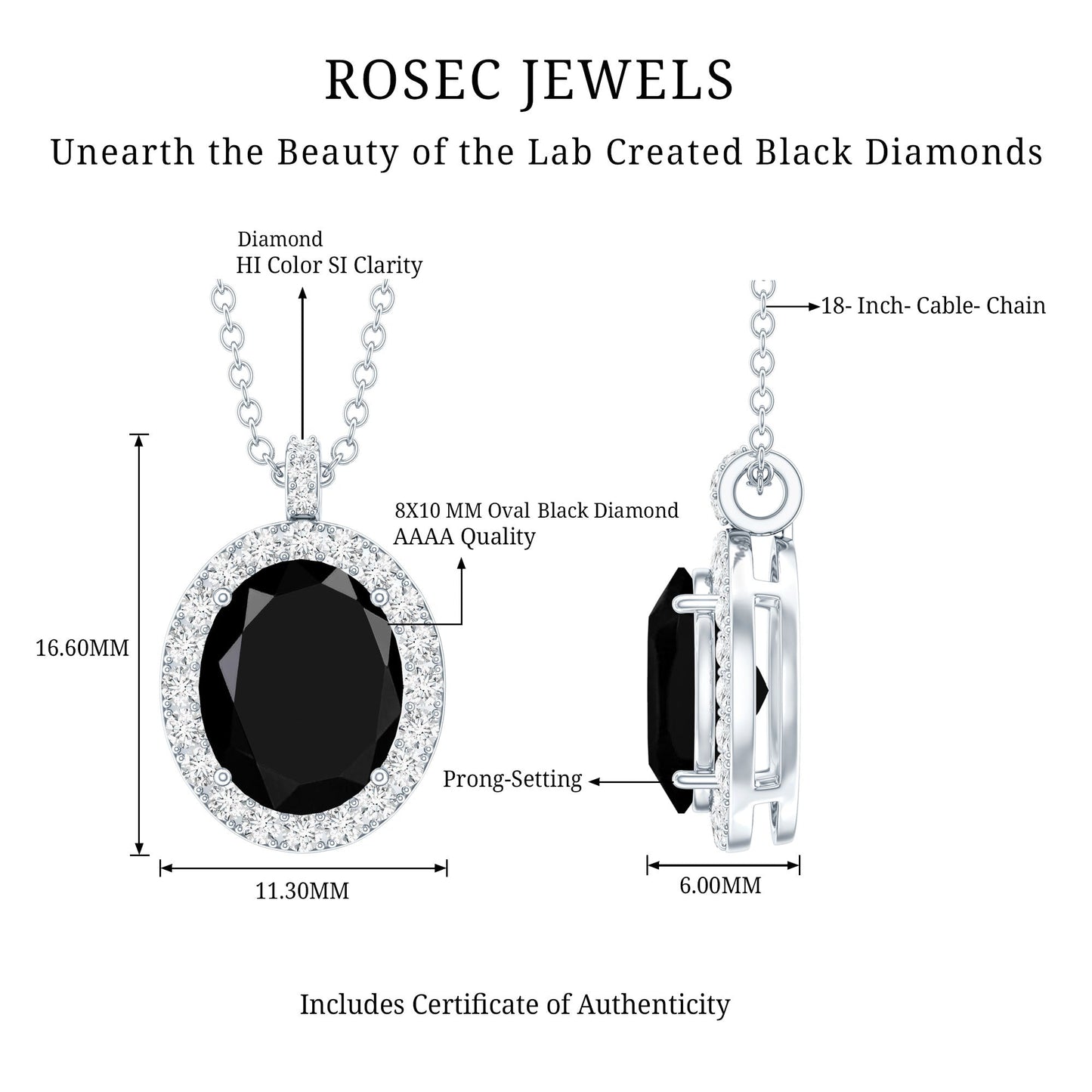 4.2 Carat Oval Shape Lab Created Black Diamond Statement Necklace