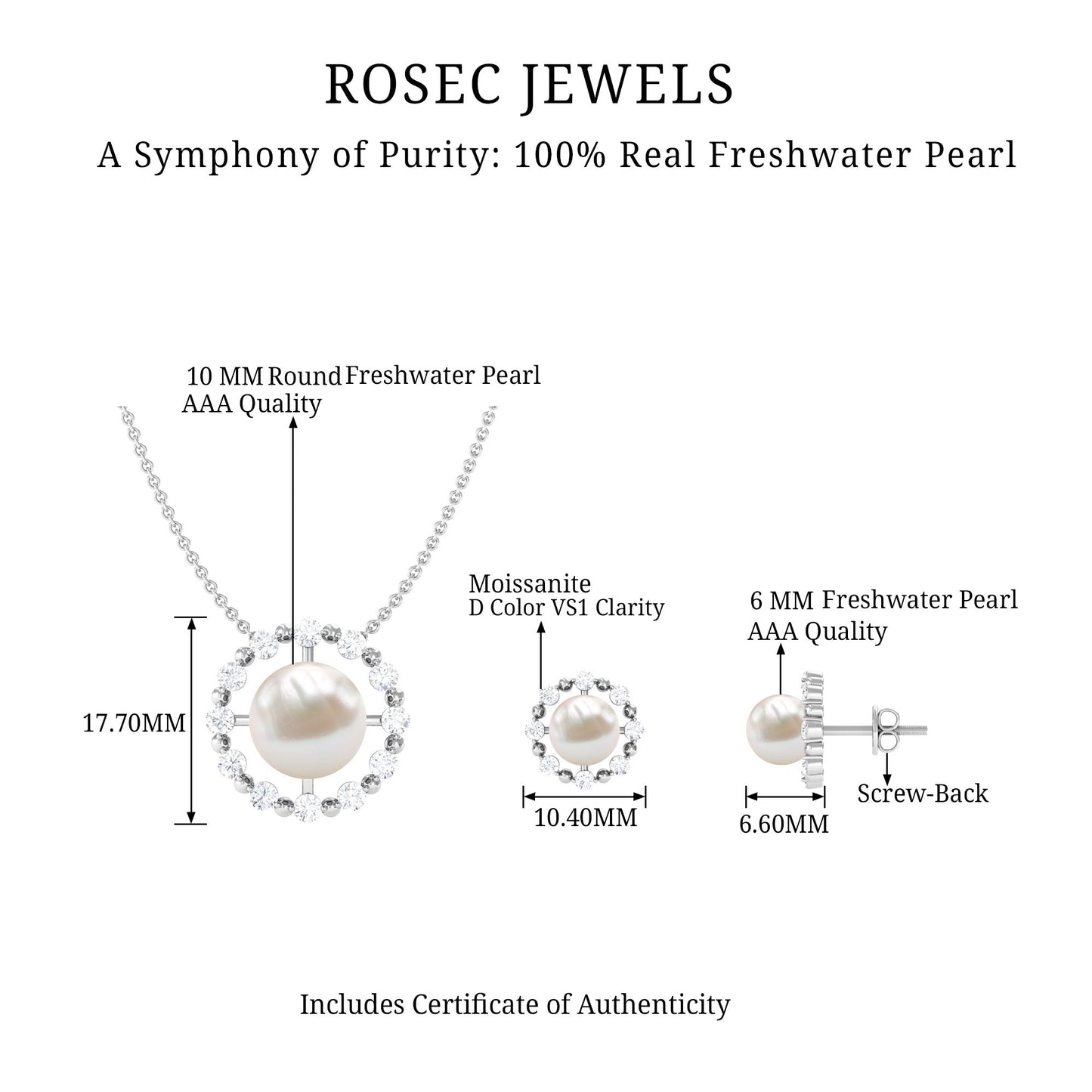 Genuine Freshwater Pearl Halo Necklace and Earrings Set with Certificate