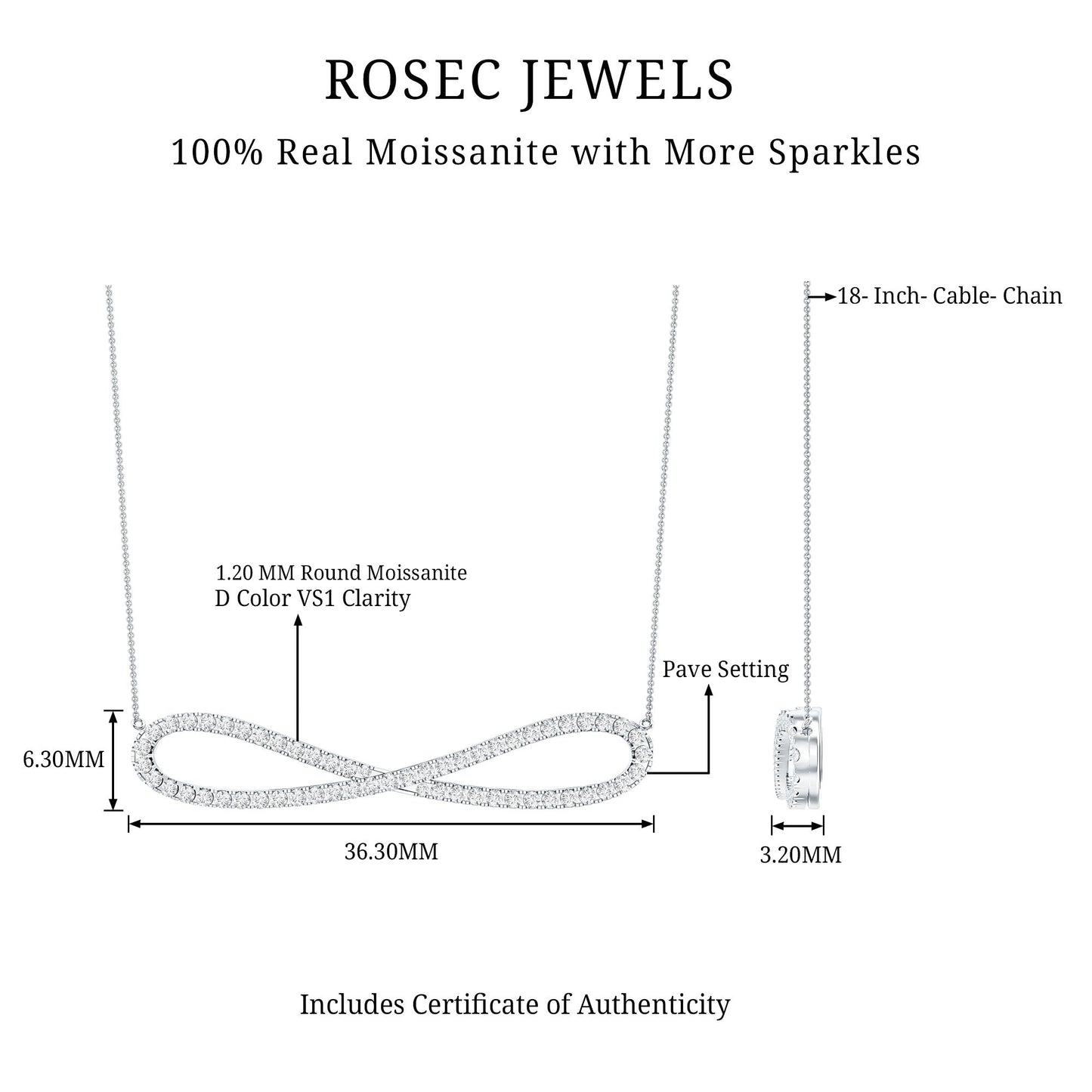 Pave Set Moissanite Infinity Necklace with Certificate