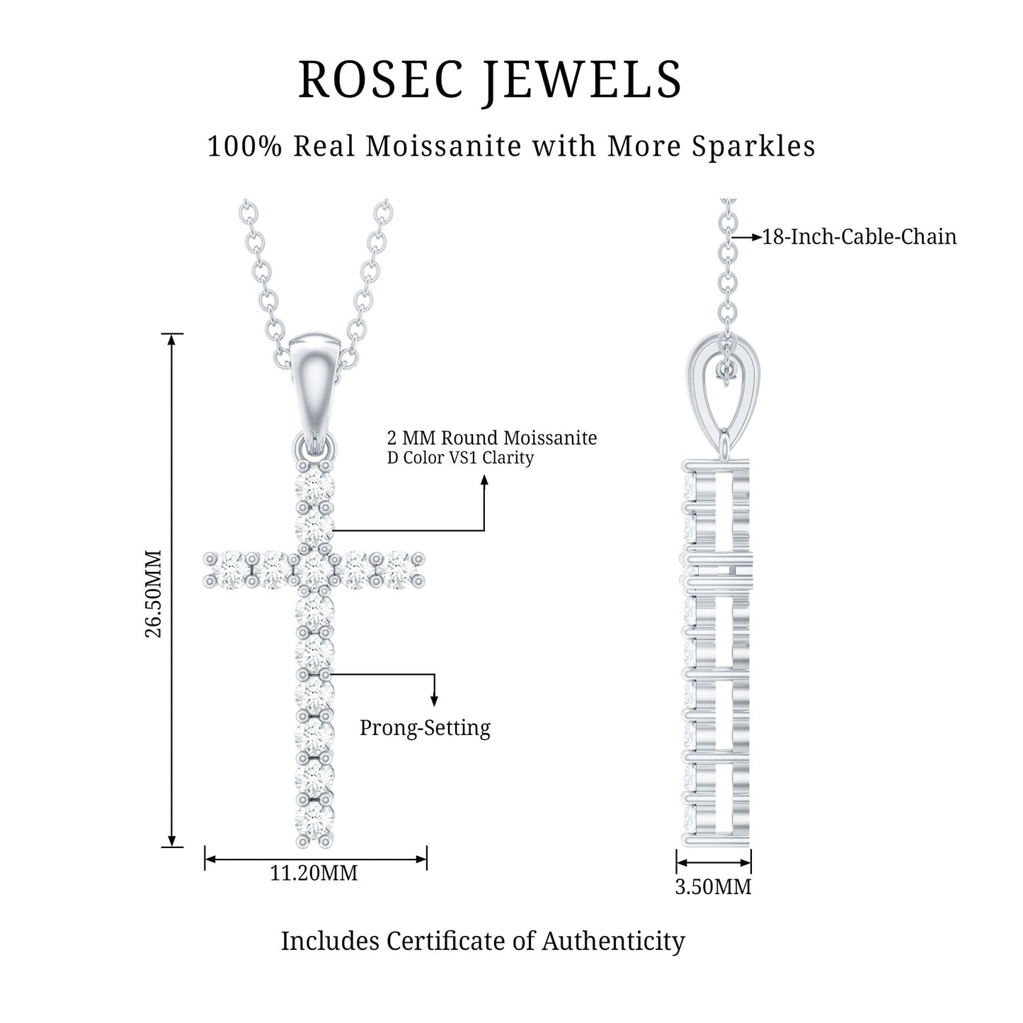 Certified Moissanite Cross Pendant Necklace for Women