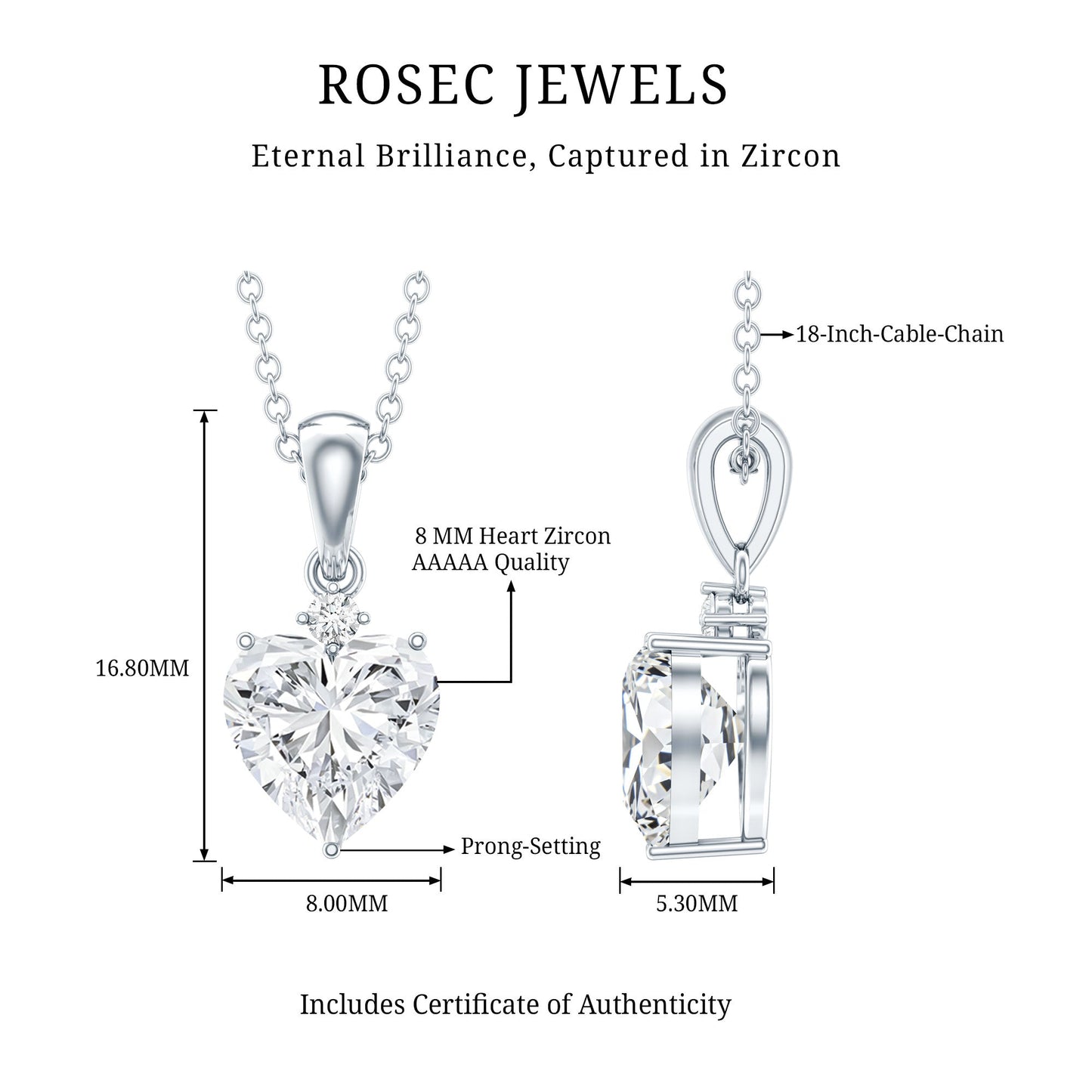 Certified Cubic Zirconia Heart Locket with Silver Chain