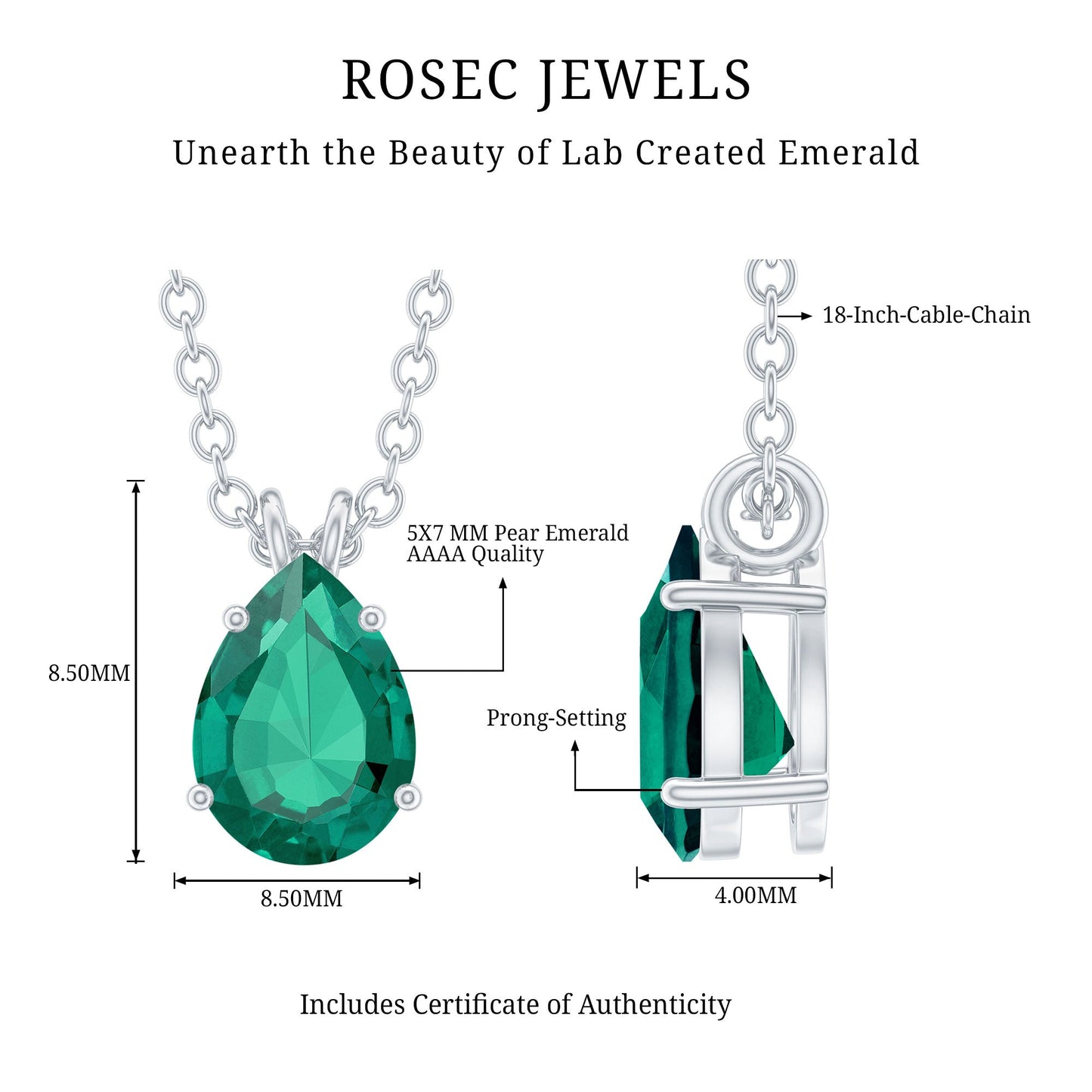 0.7 Carat Lab Created Emerald Teardrop Necklace