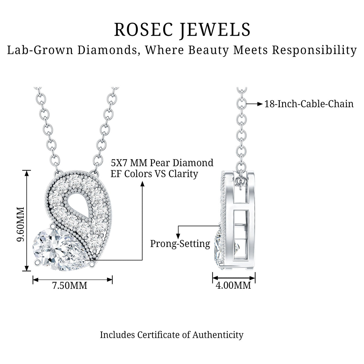 Lab Grown Diamond Pendant Necklace with Beaded Details