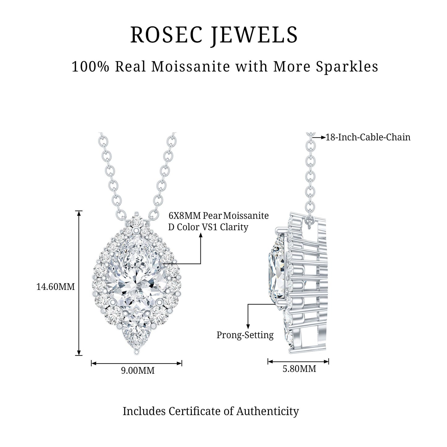 Certified 1.3 Carat Moissanite Teardrop Necklace for Wedding
