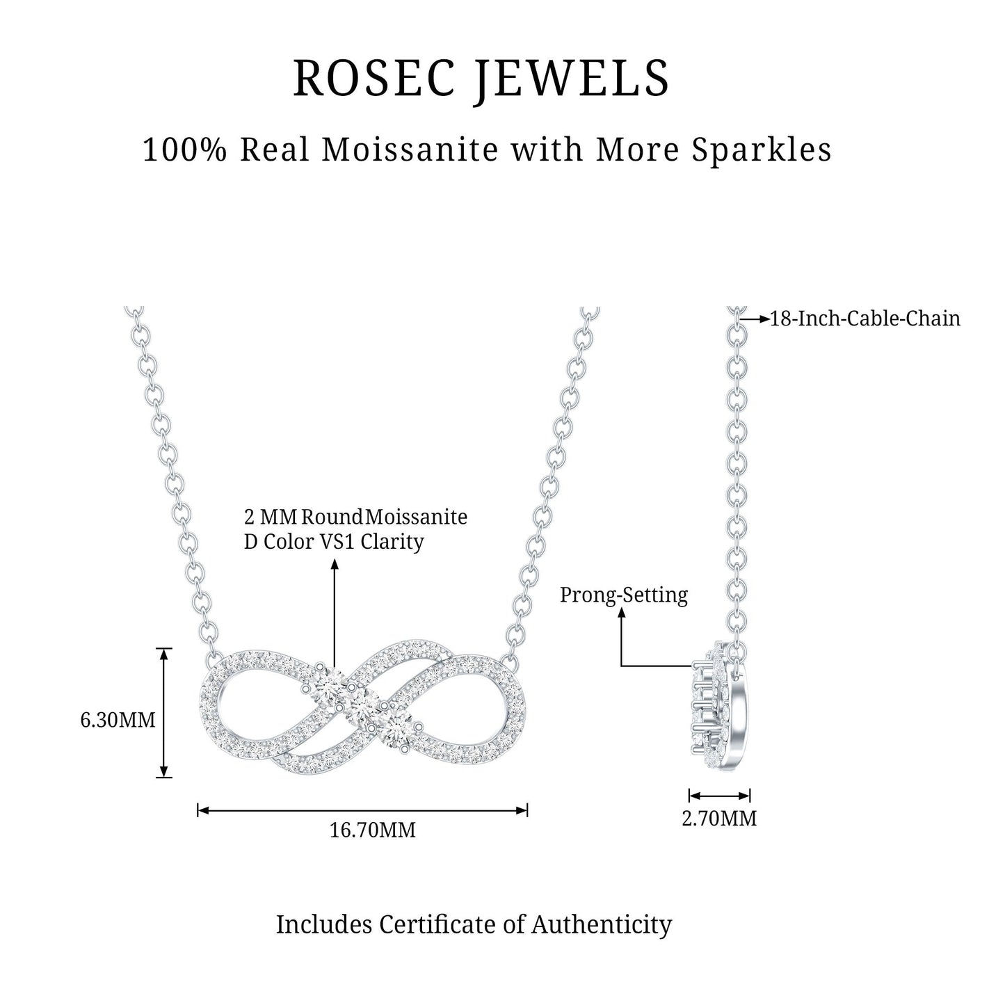 Certified Moissanite Infinity Symbol Necklace for Women