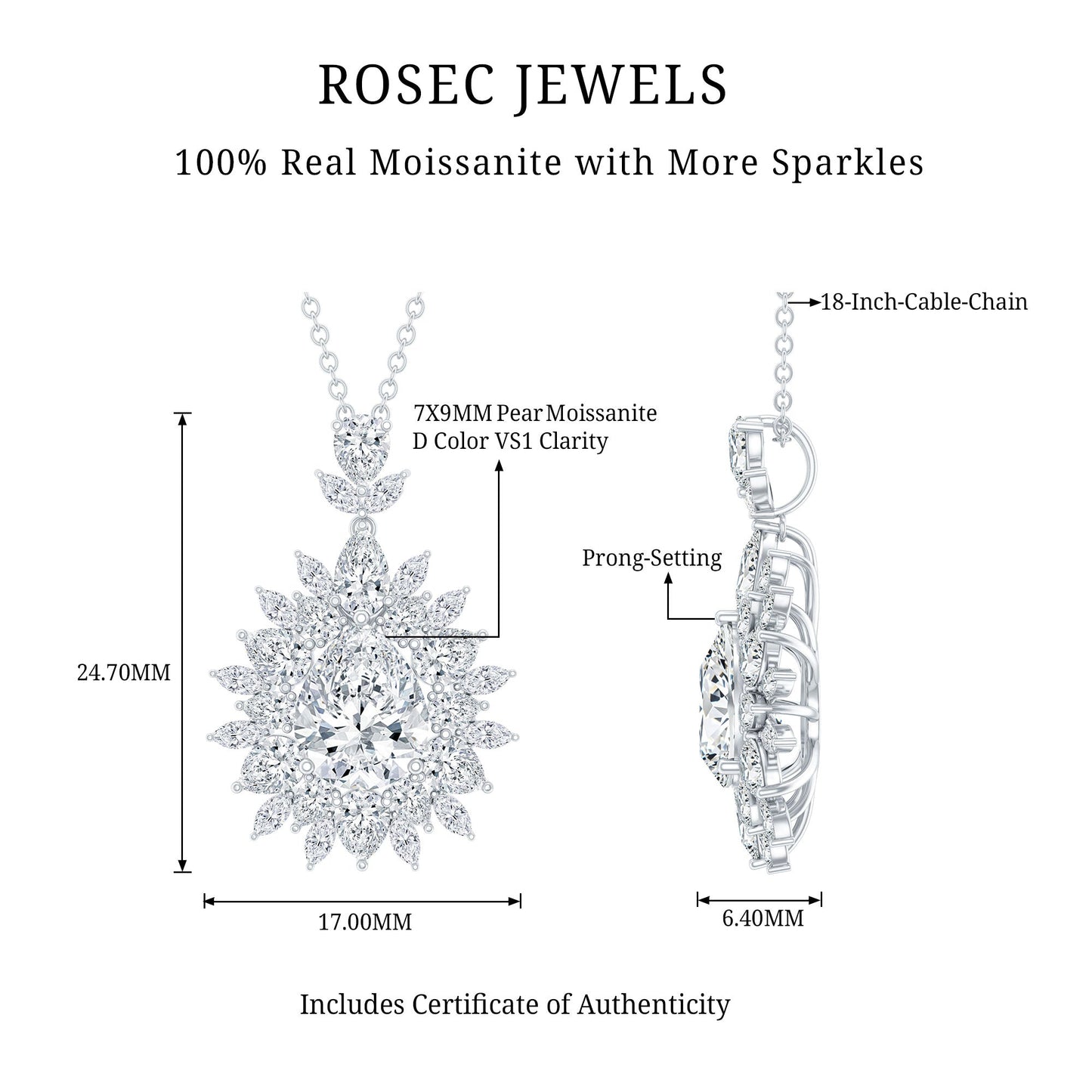 Moissanite Designer Pendant Necklace With Silver Chain