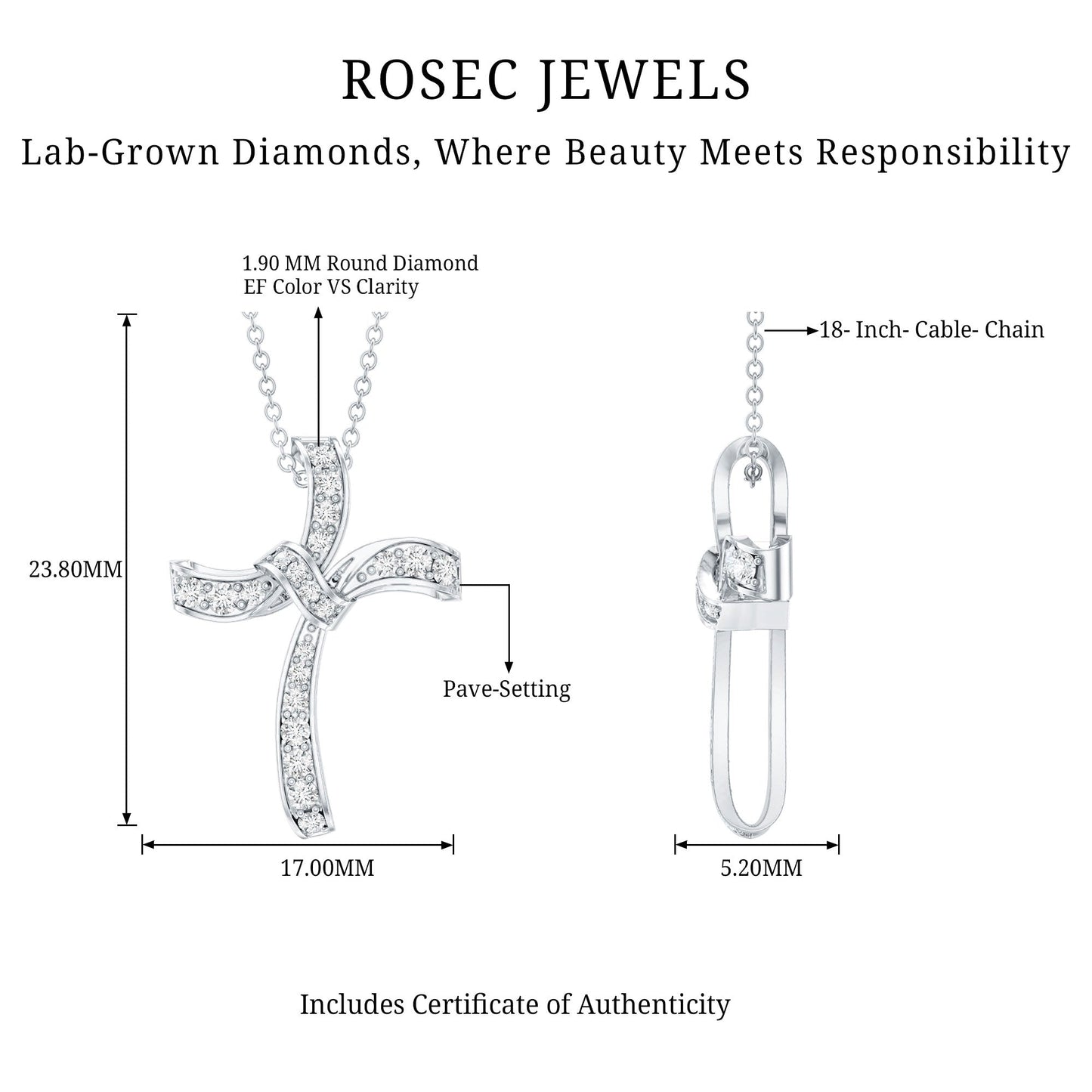 Certified Moissanite Unique Cross Necklace in Sterling Silver