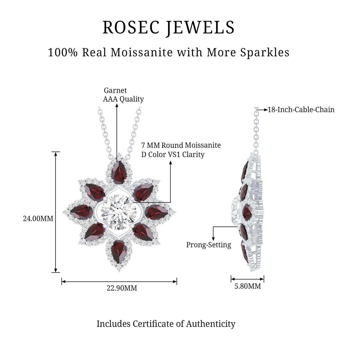 Certified 1.36 Carat Moissanite Statement Flower Necklace with Garnet