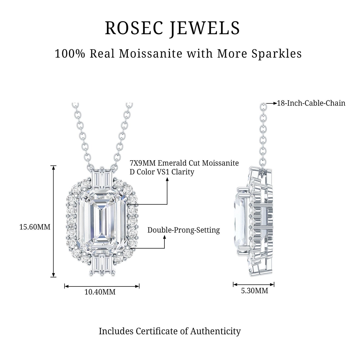 Vintage Inspired 2.8 Carat Emerald Cut Moissanite Halo Necklace