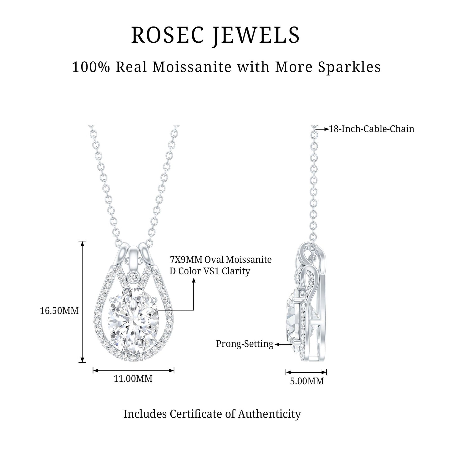 2 Carat Oval Cut Moissanite Drop Necklace For Wedding