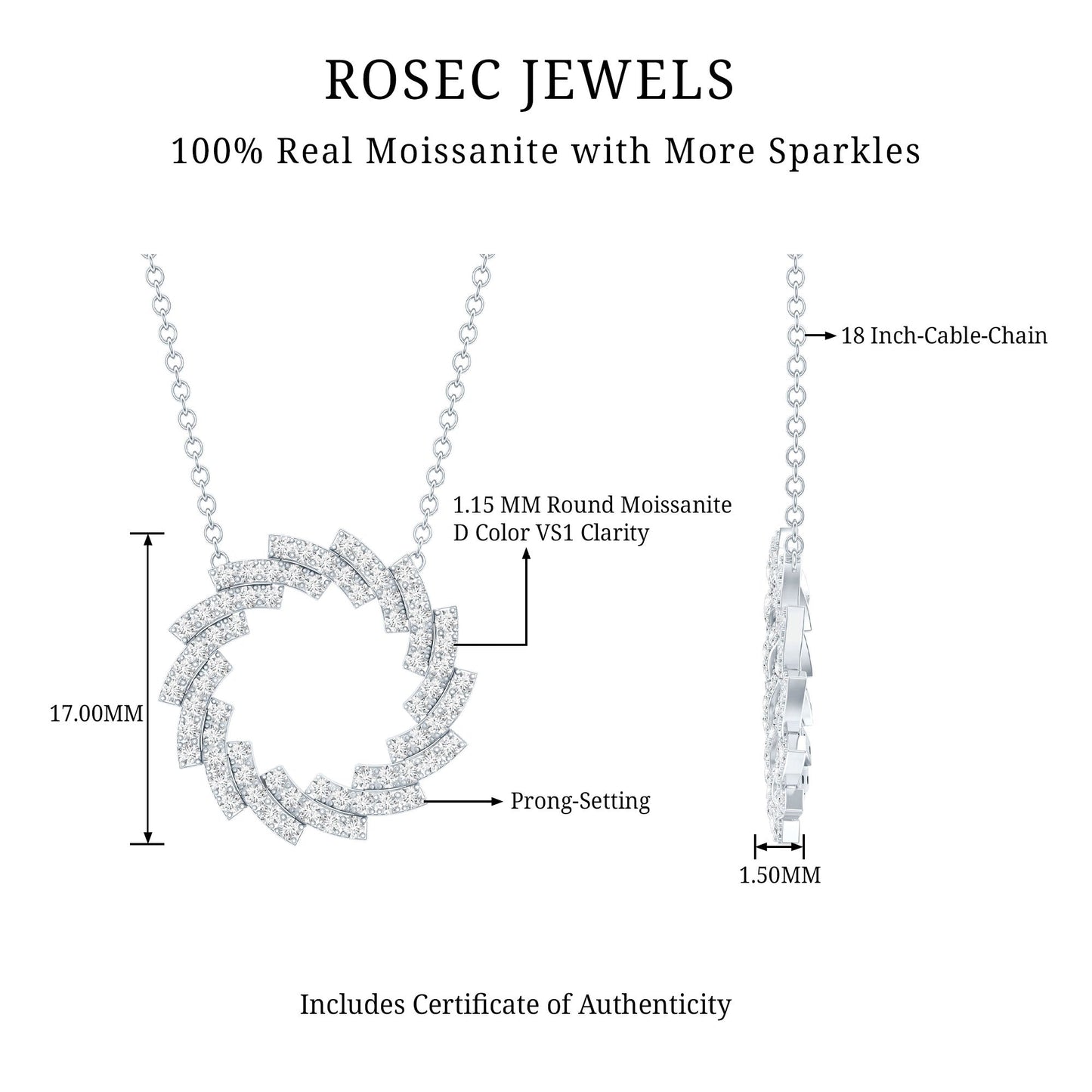 Certified Moissanite Eternity Necklace in Sterling Silver