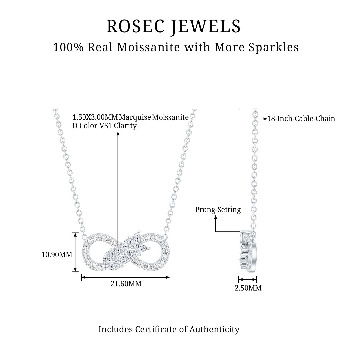 Certified Sterling Silver Moissanite Infinity Necklace