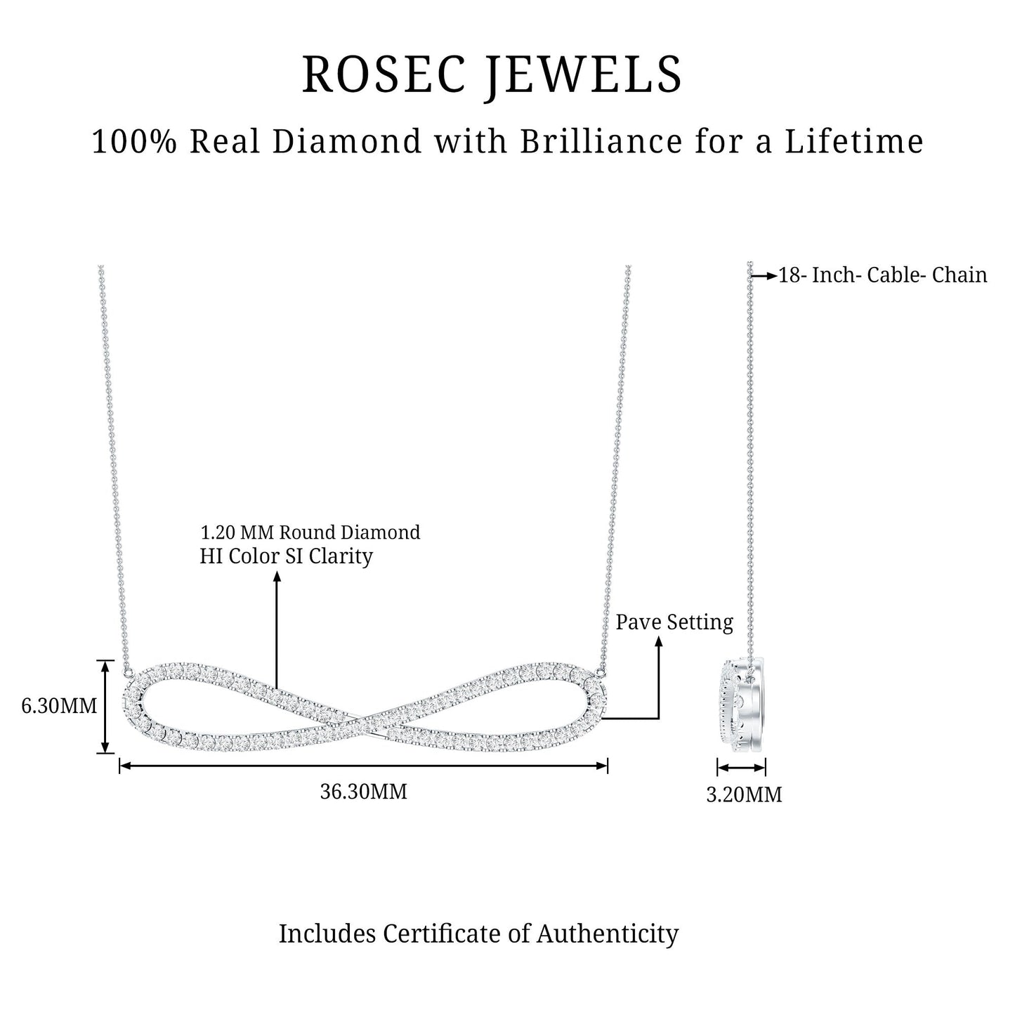 Diamond Sideway Infinity Pendant Necklace