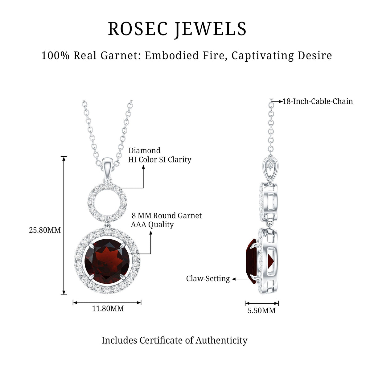 Real Garnet Circle Eternity Necklace with Diamond