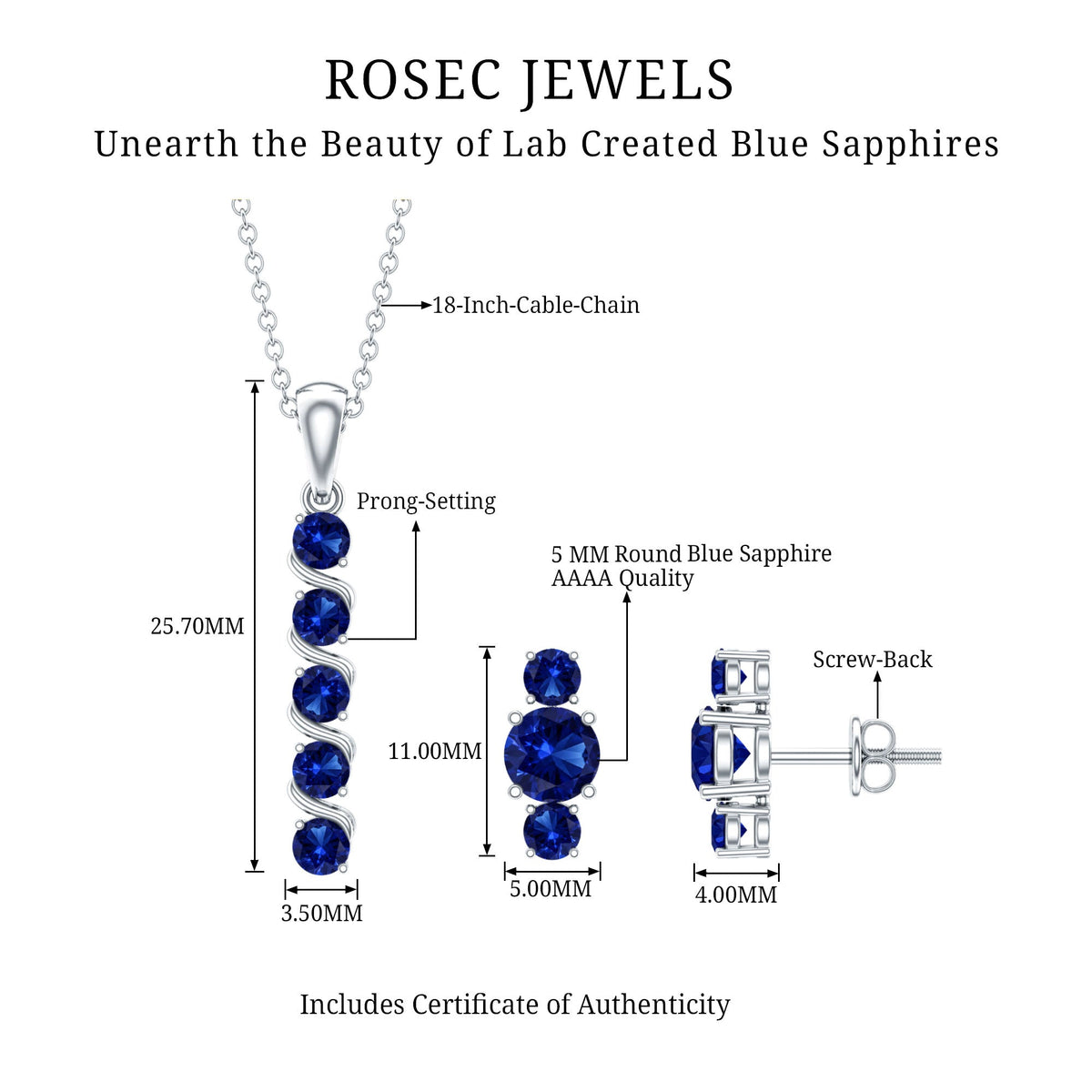 Lab Created Blue Sapphire Bar Necklace With Earrings