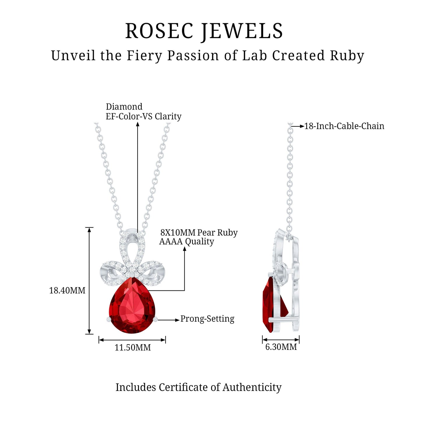 Designer Lab Grown Ruby Pendant Necklace with Diamond