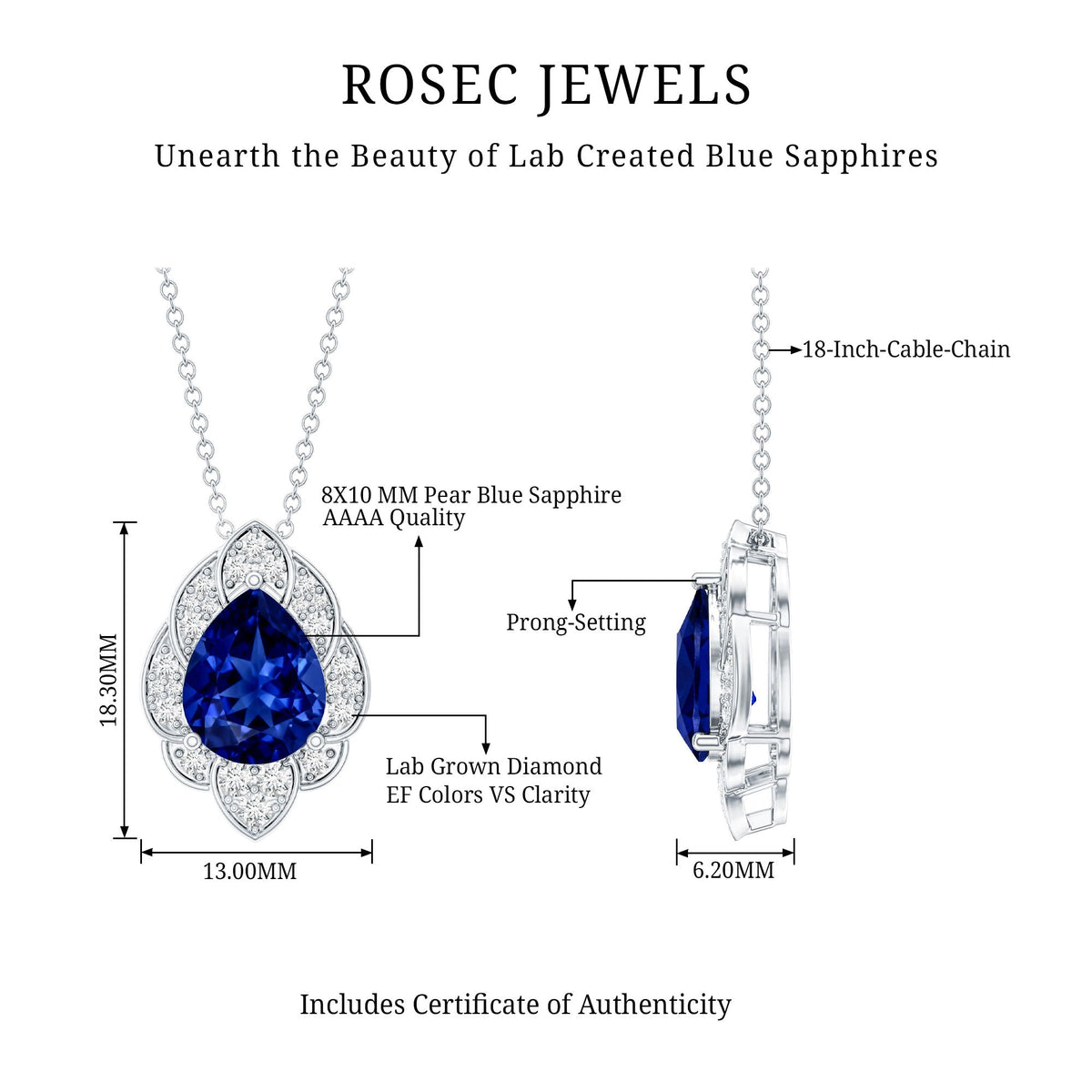 Certified Lab Grown Blue Sapphire Petal Necklace with Diamond
