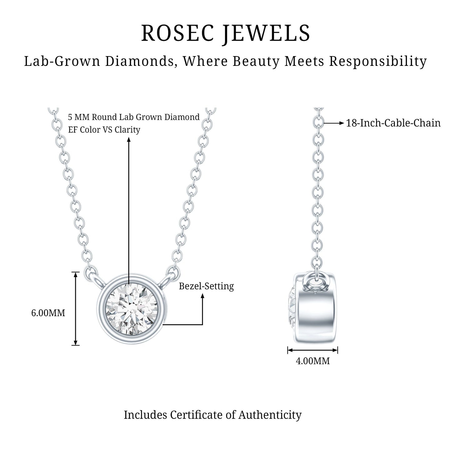 Half Carat Lab Grown Diamond Solitaire Necklace in Sterling Silver