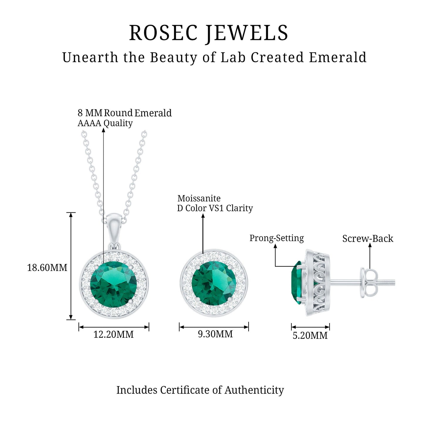 Certified Lab Grown Emerald Moissanite Bridal Jewelry Set