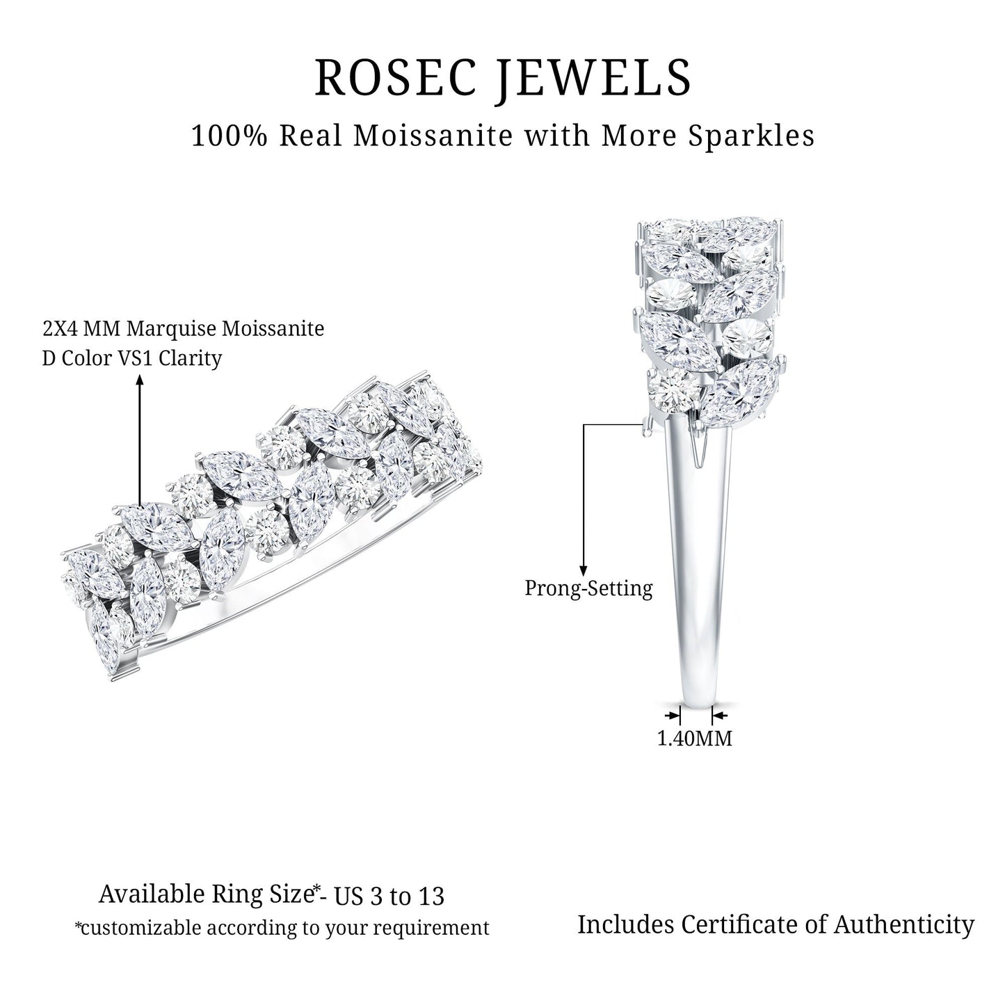 Certified Moissanite Cluster Eternity Band