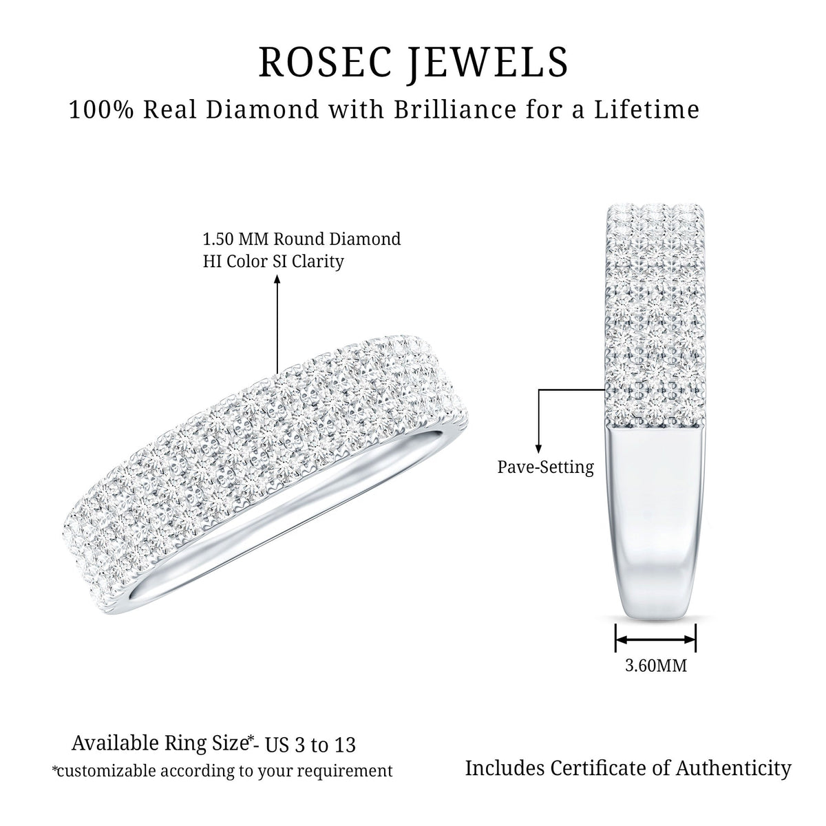 Natural Diamond Wide Half Eternity Band Ring