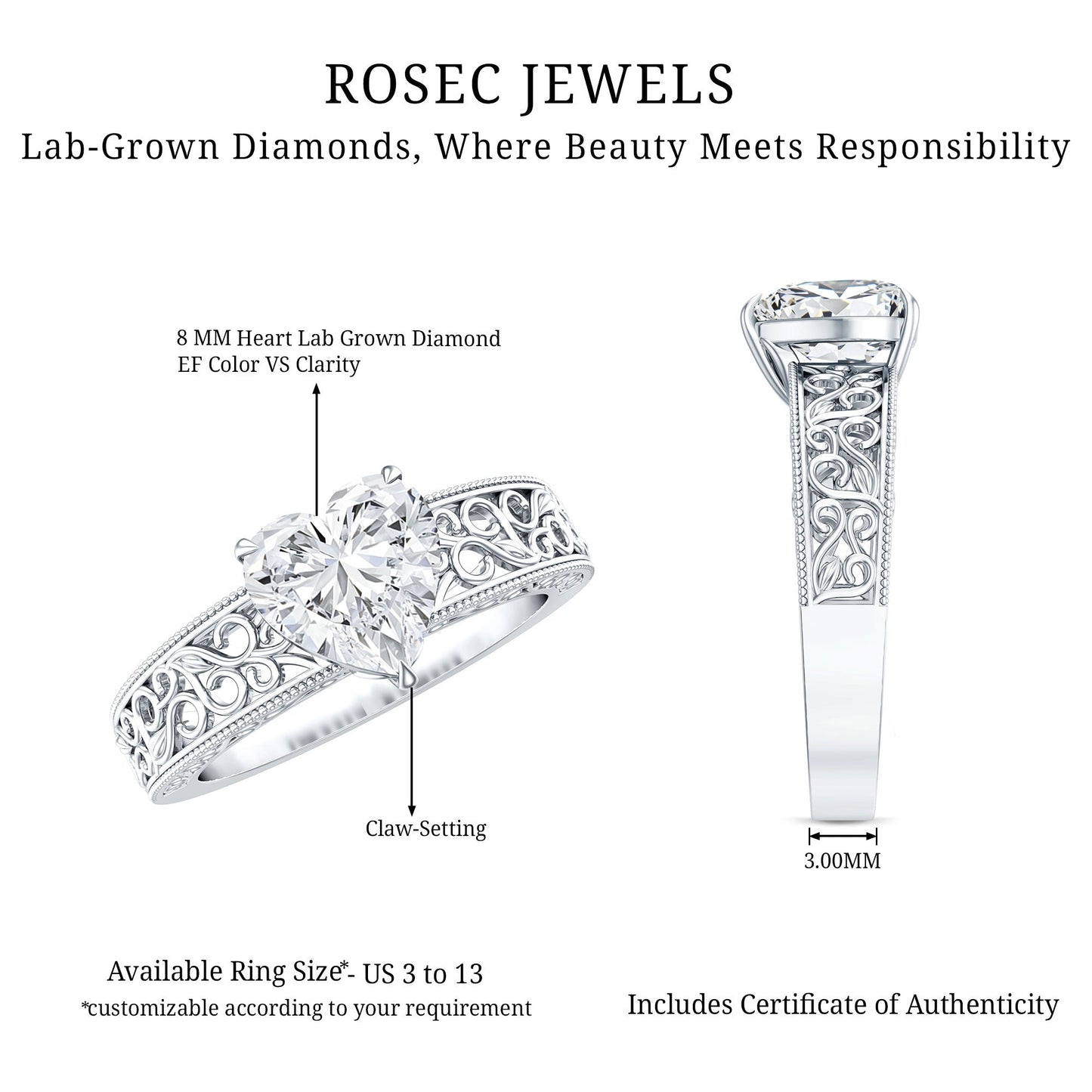 2 Carat Lab Grown Diamond Heart Engagement Ring