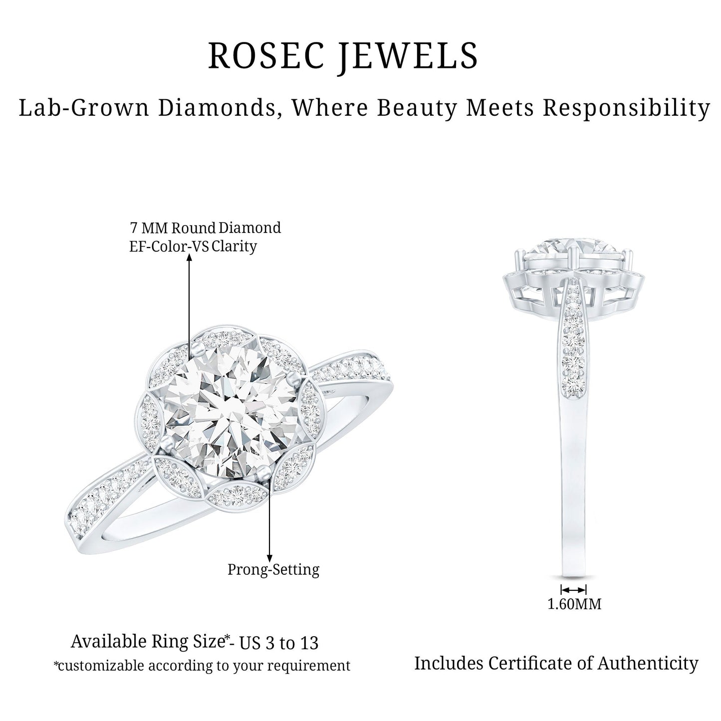 Certified 1.2 Carat Lab Grown Diamond Halo Engagement Ring
