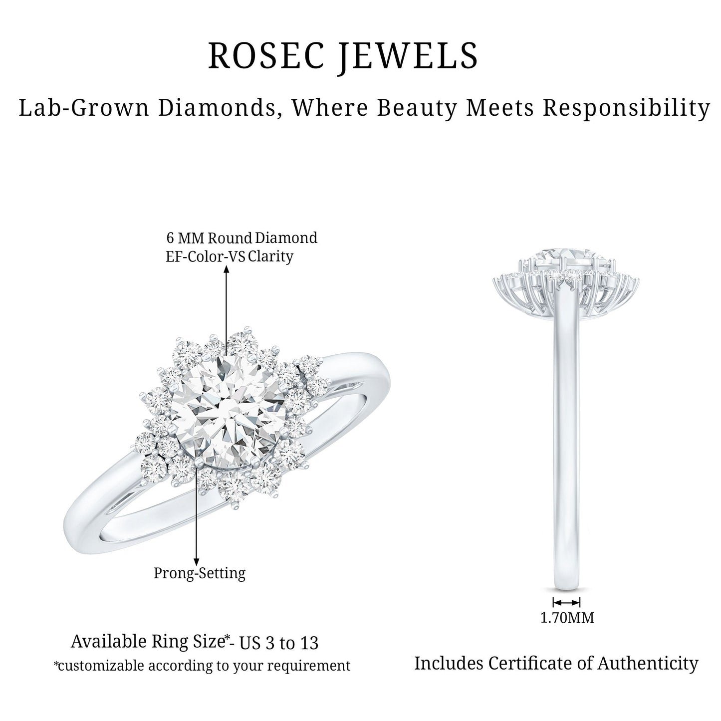 0.9 Carat Certified Lab Grown Diamond Halo Engagement Ring