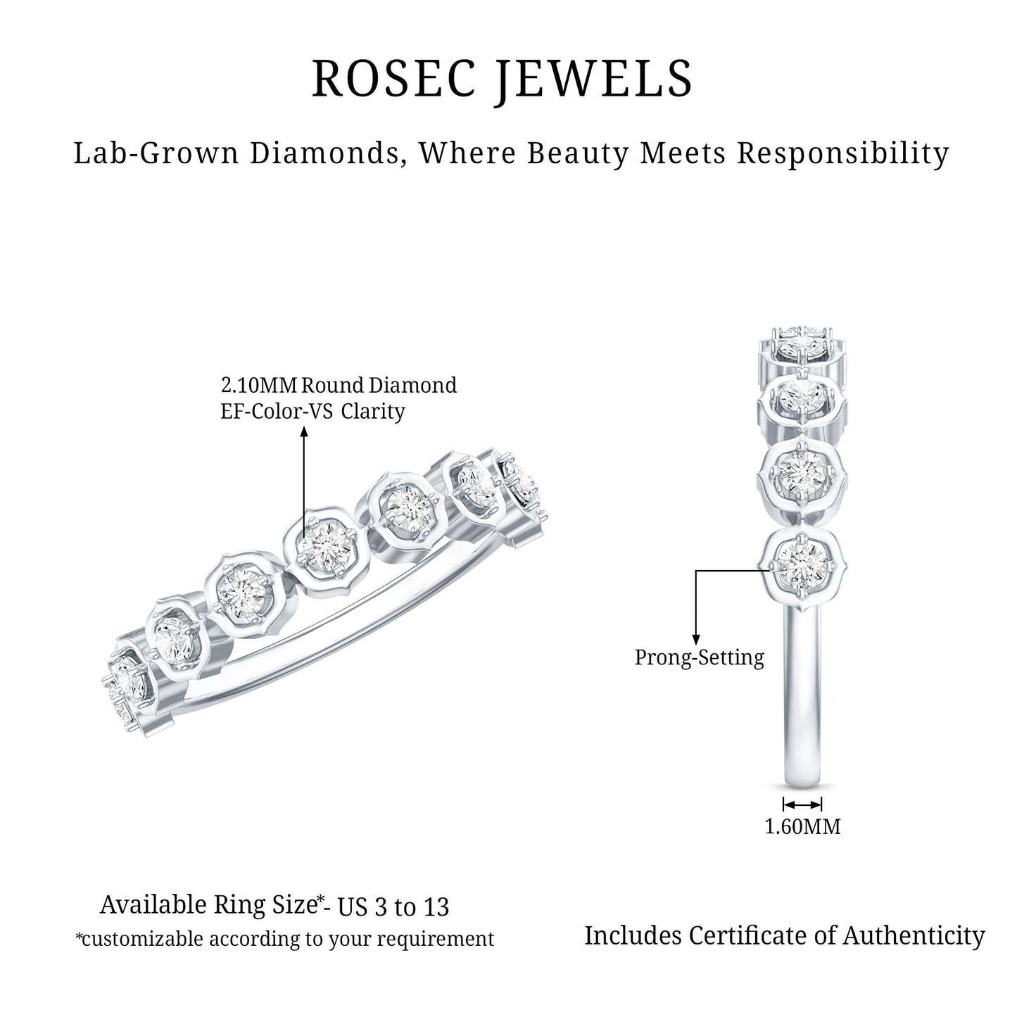 Certified Lab Grown Diamond Half Eternity Anniversary Ring