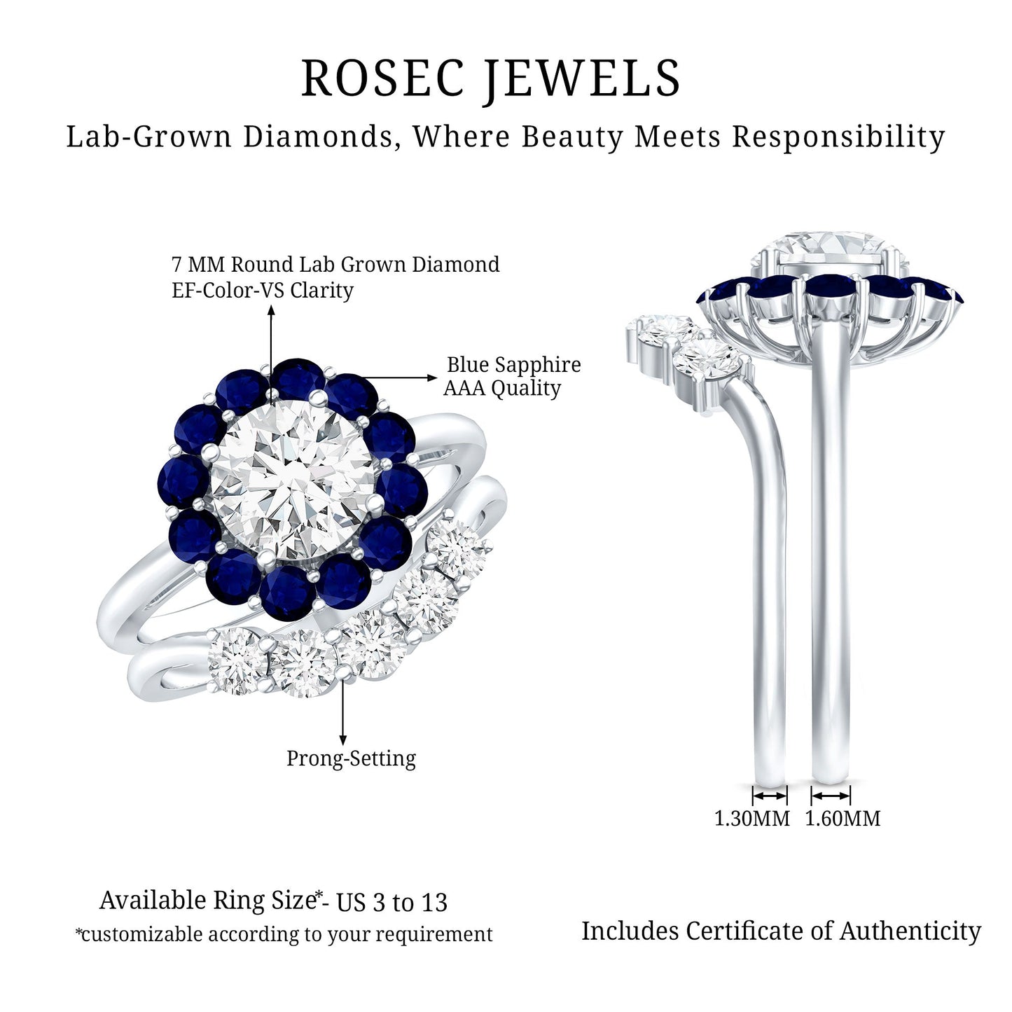 Certified 1.2 Carat Lab Grown Diamond Engagement Ring with Enhancer