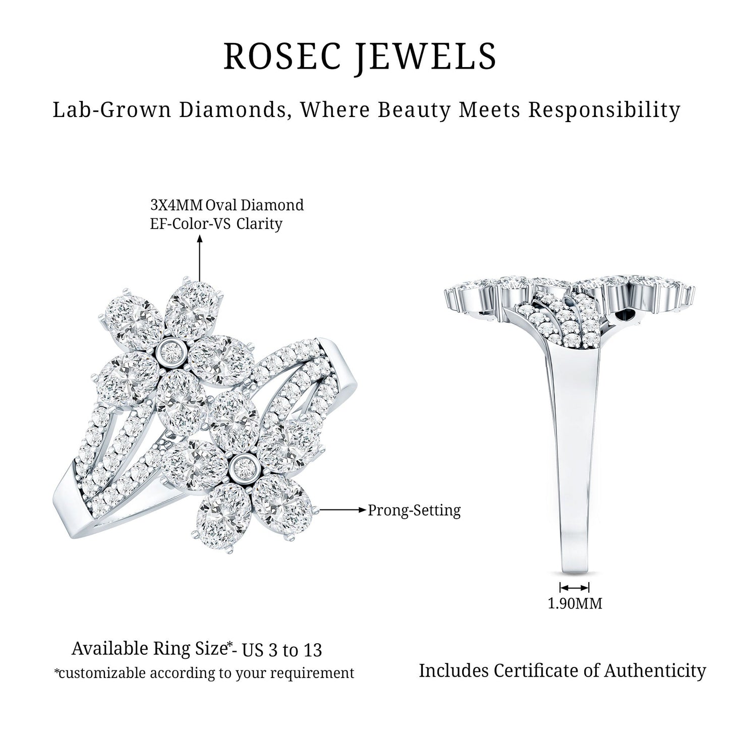Certified Lab Grown Diamond Flower Engagement Ring For Women