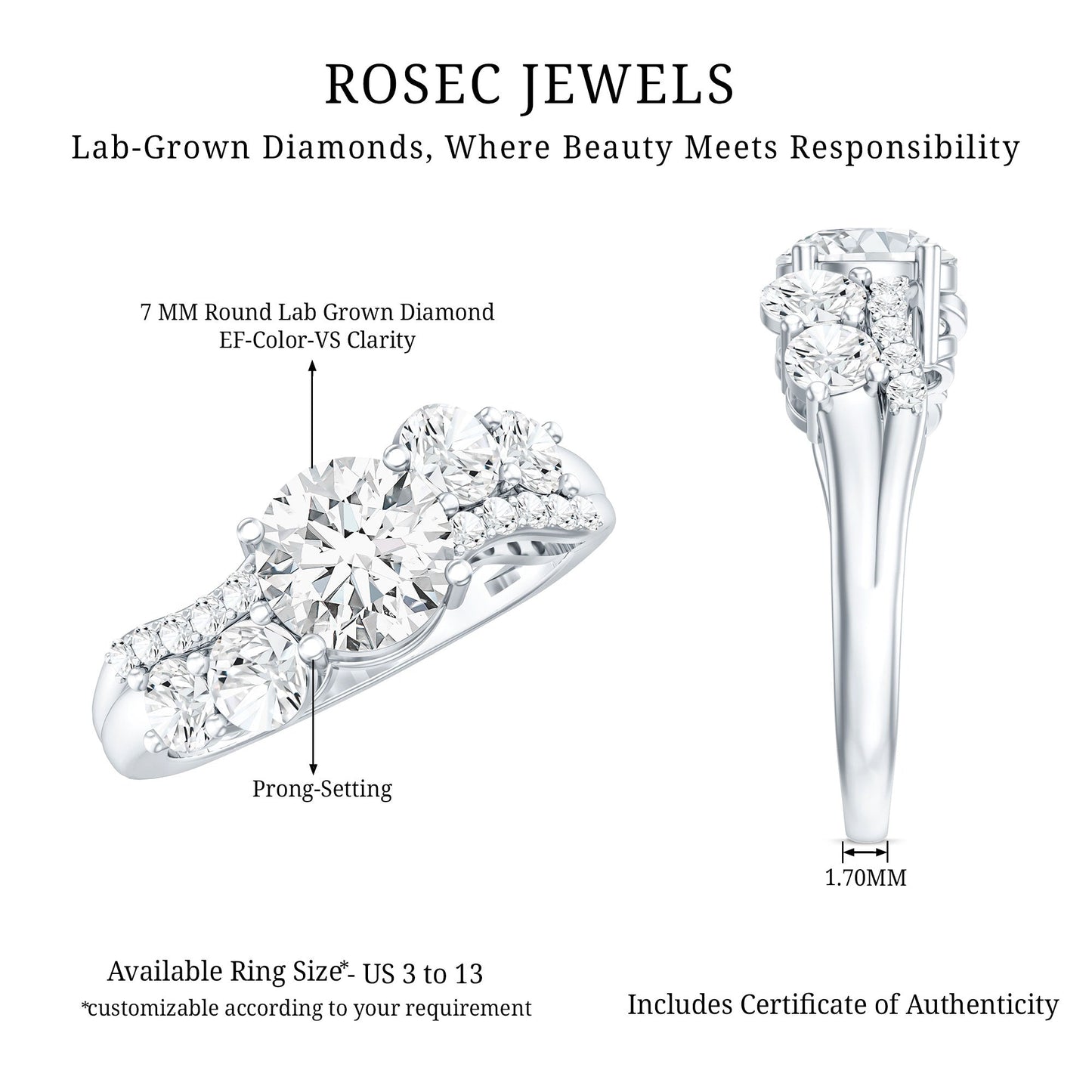 Certified Lab 1.2 Carat Round Diamond Designer Engagement Ring