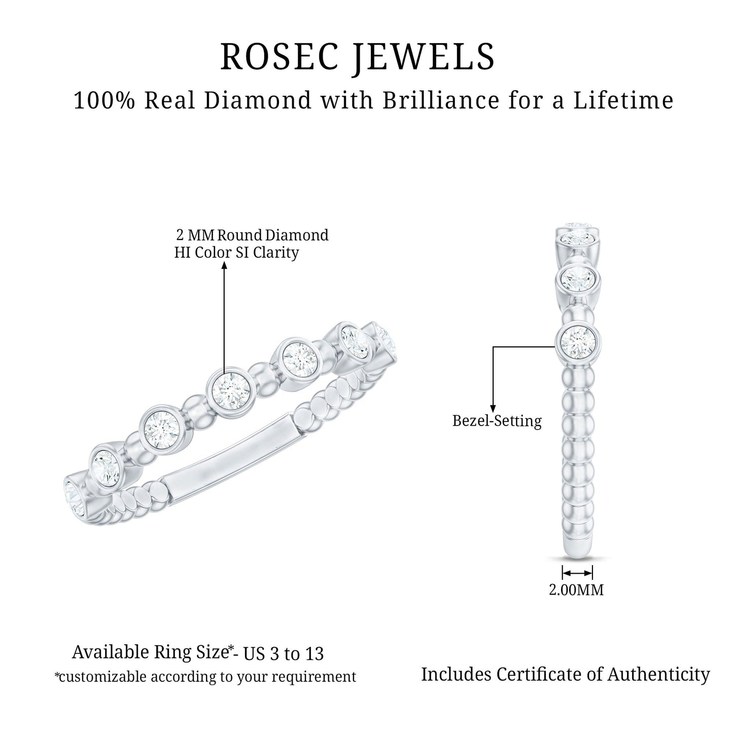Real Diamond Stackable Eternity Ring with Beaded Details
