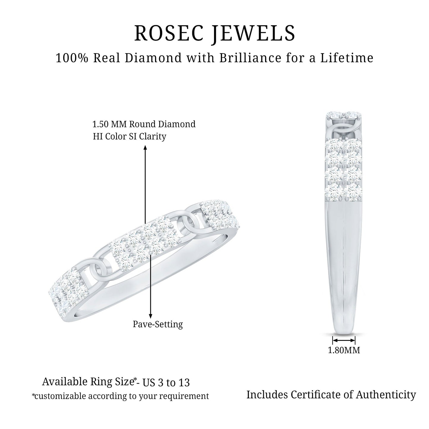 Certified Natural Diamond Interlock Half Eternity Band Ring