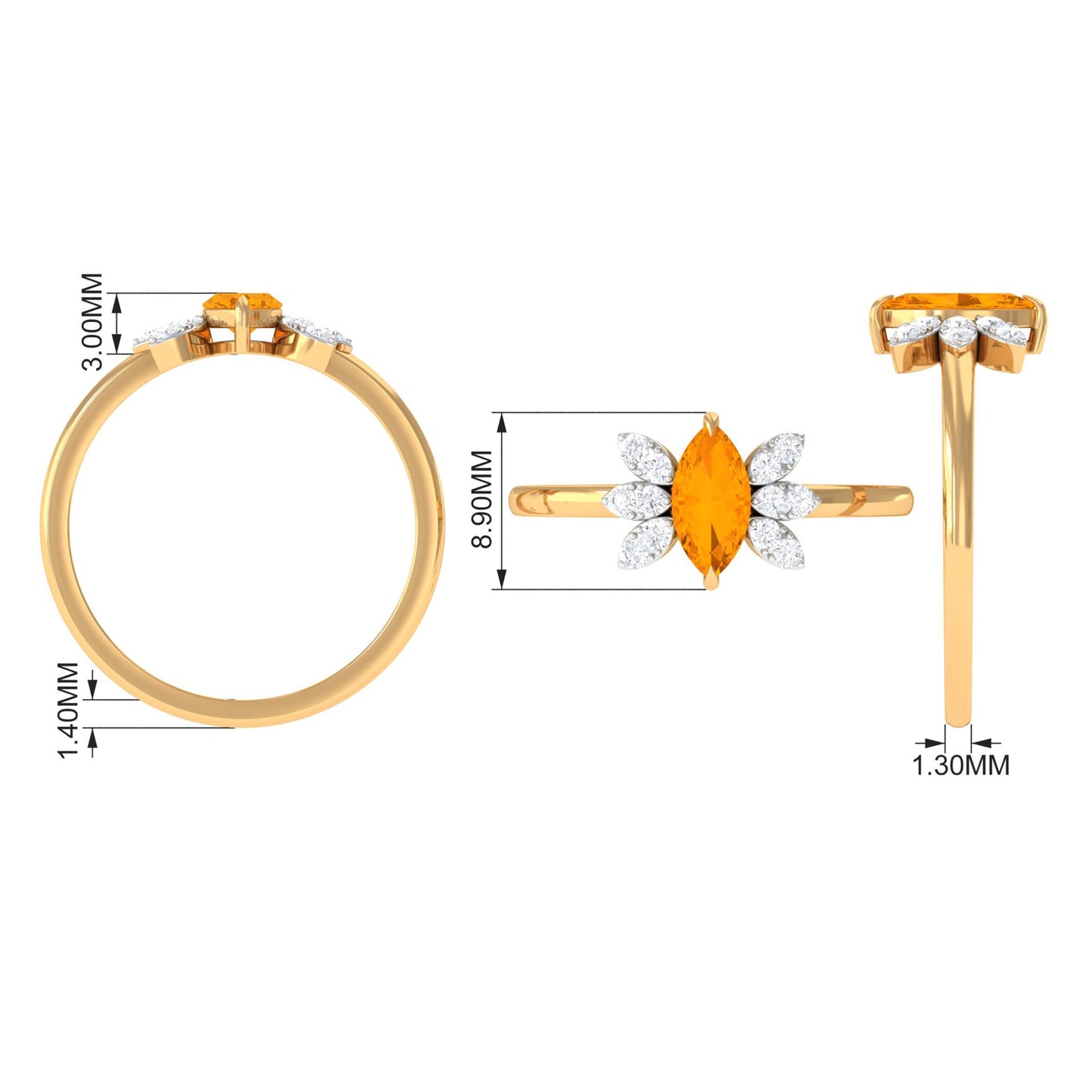 0.3 Carat Marquise Fire Opal and Diamond Engagement Ring