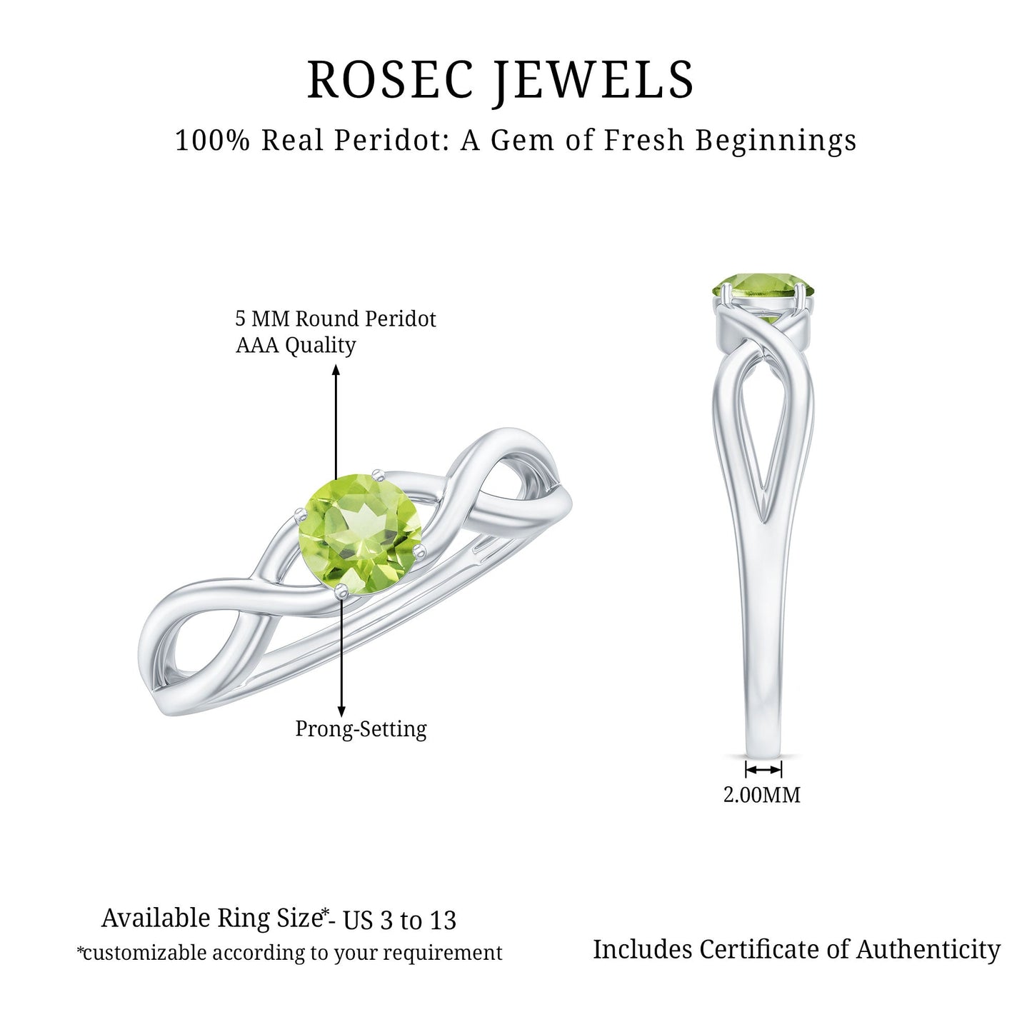 Natural Half Carat Peridot Promise Ring with Crossover Shank